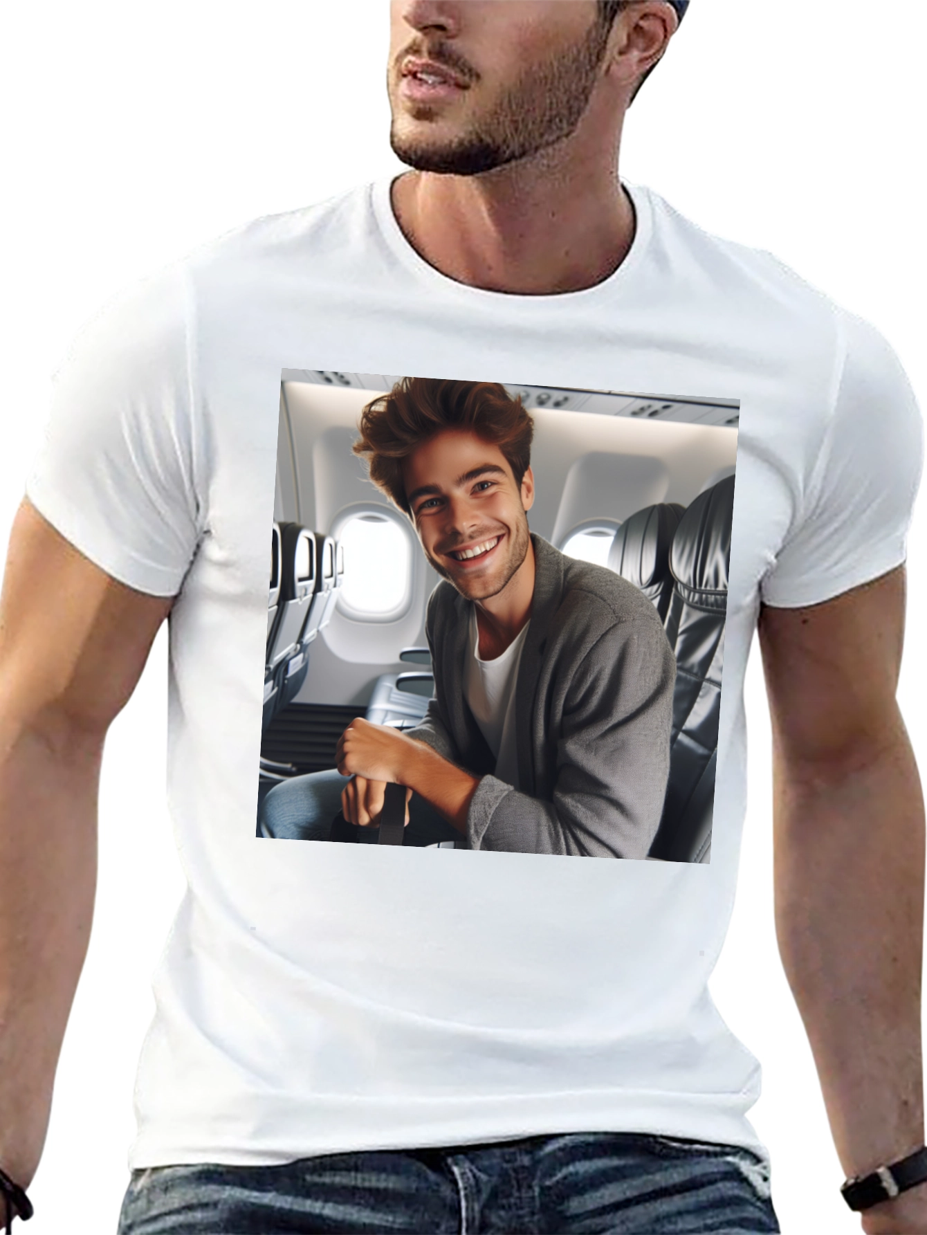 Black Smiling Man Airplane T-Shirt view 13