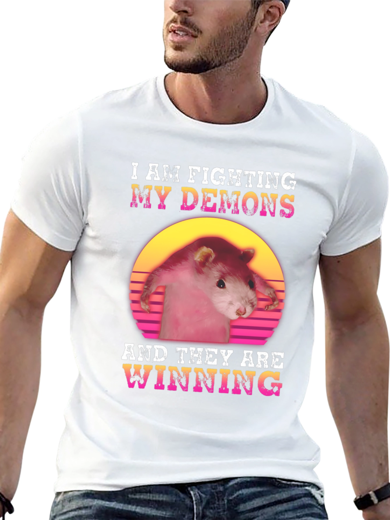 Black Fighting My Demons Rat Graphic Tee view 13