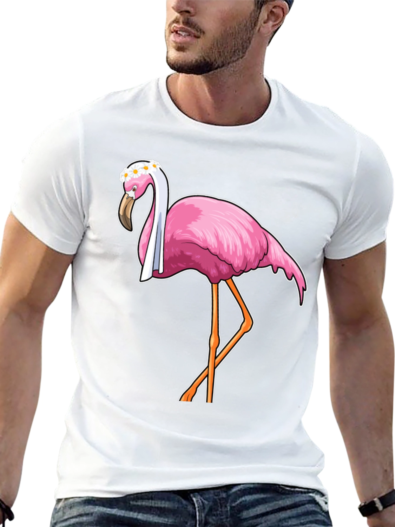 Black Funny Flamingo T-Shirt with Floral Crown view 13