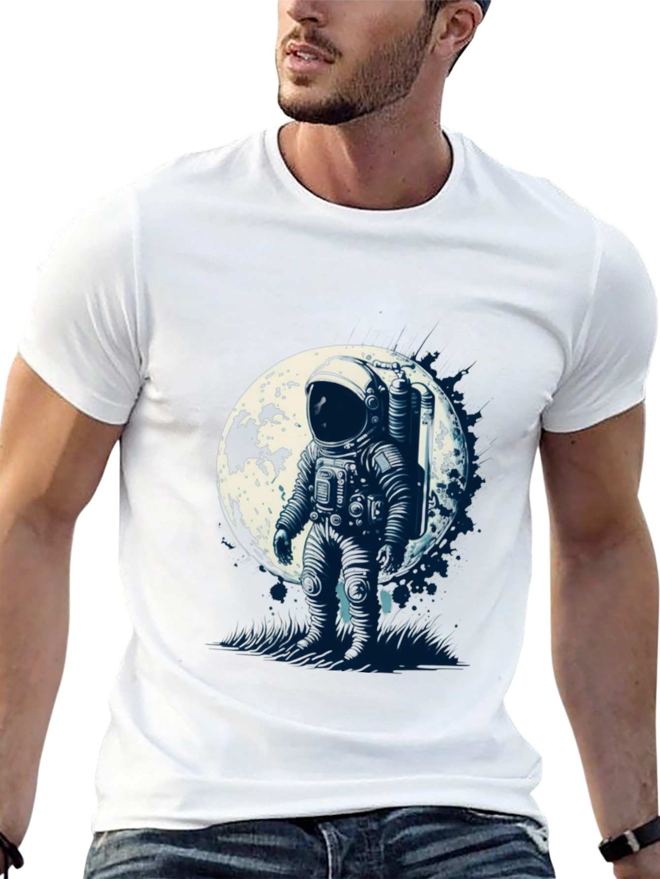 Black Astronaut Moon Graphic Tee - Black Cotton view 13
