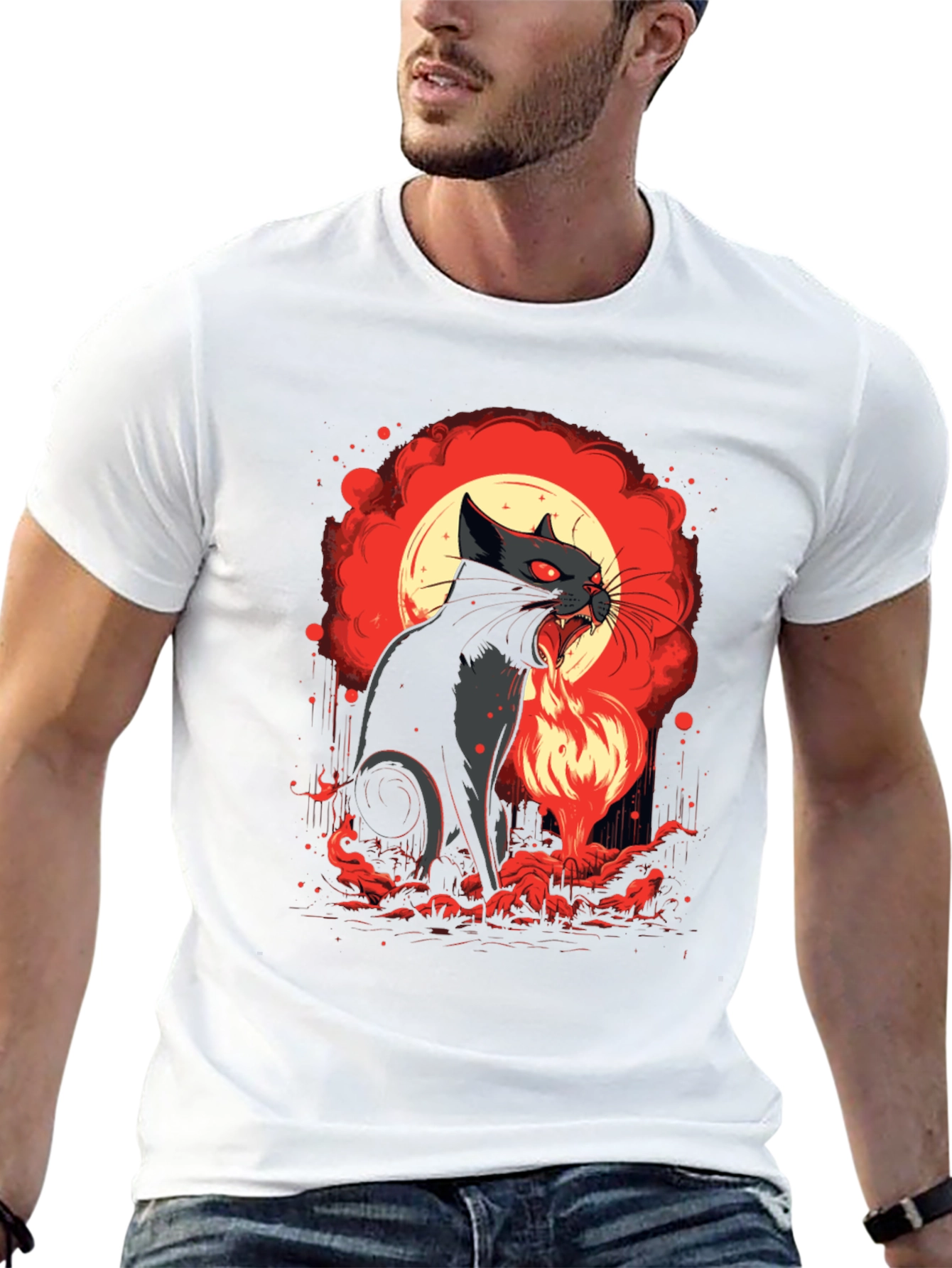 Black Fiery Feline T-Shirt - Black Cat Design view 13