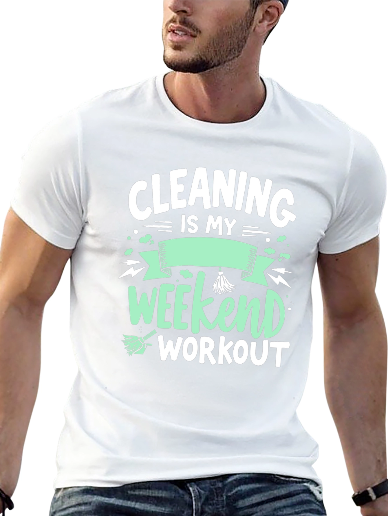 Black Cleaning is My Weekend Workout Graphic Tee view 13