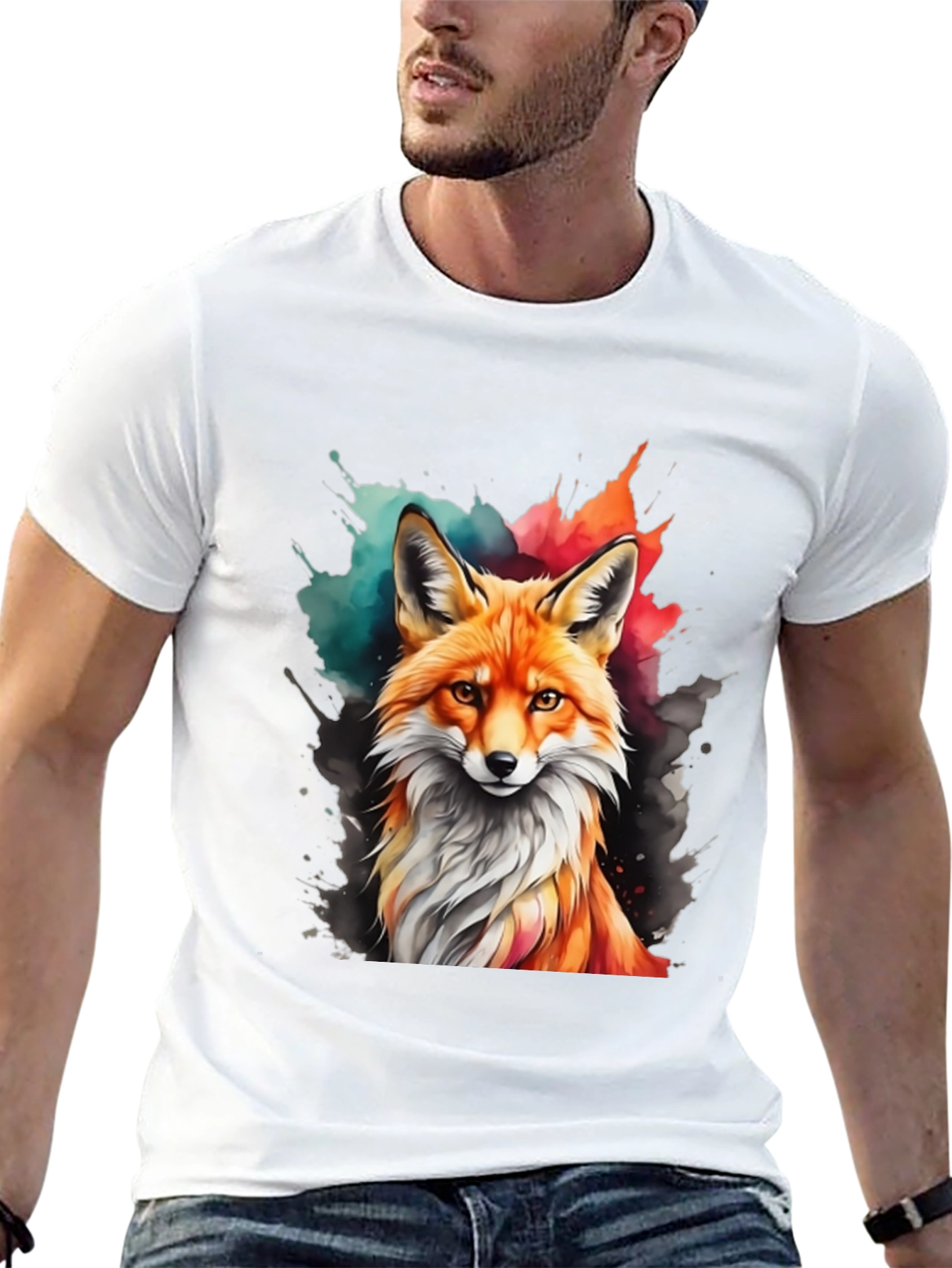 Black Watercolor Fox Graphic Tee view 13