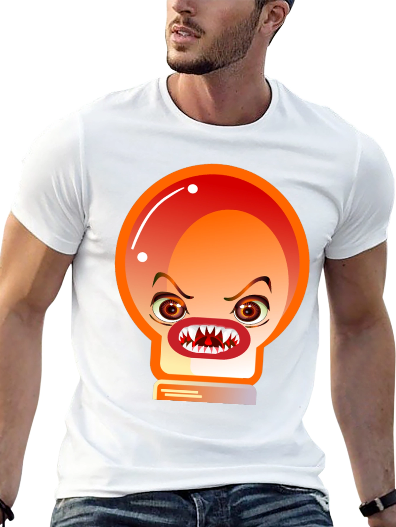 Black Men's Black T-Shirt with Angry Light Bulb Design view 13