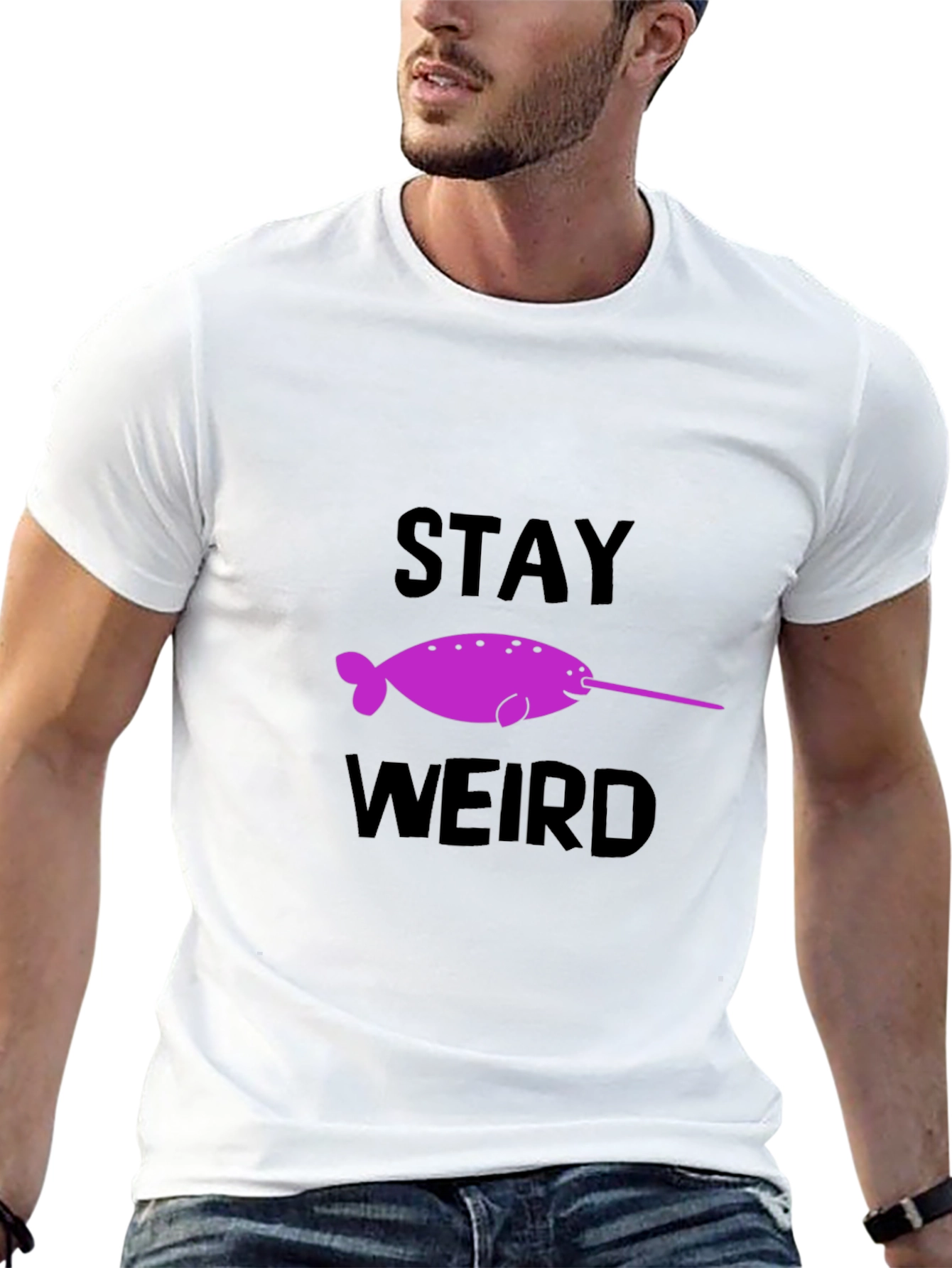 Black Stay Weird Narwhal Graphic T-Shirt view 13