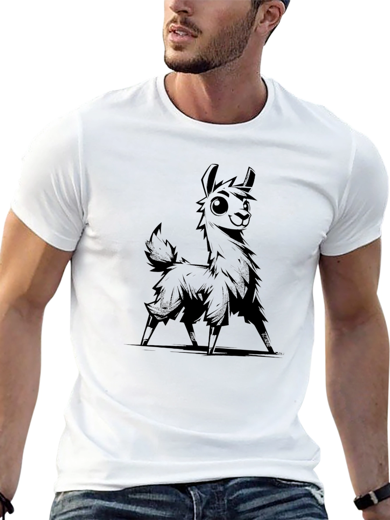 Black Llama Graphic Tee - Black Cotton T-Shirt view 13