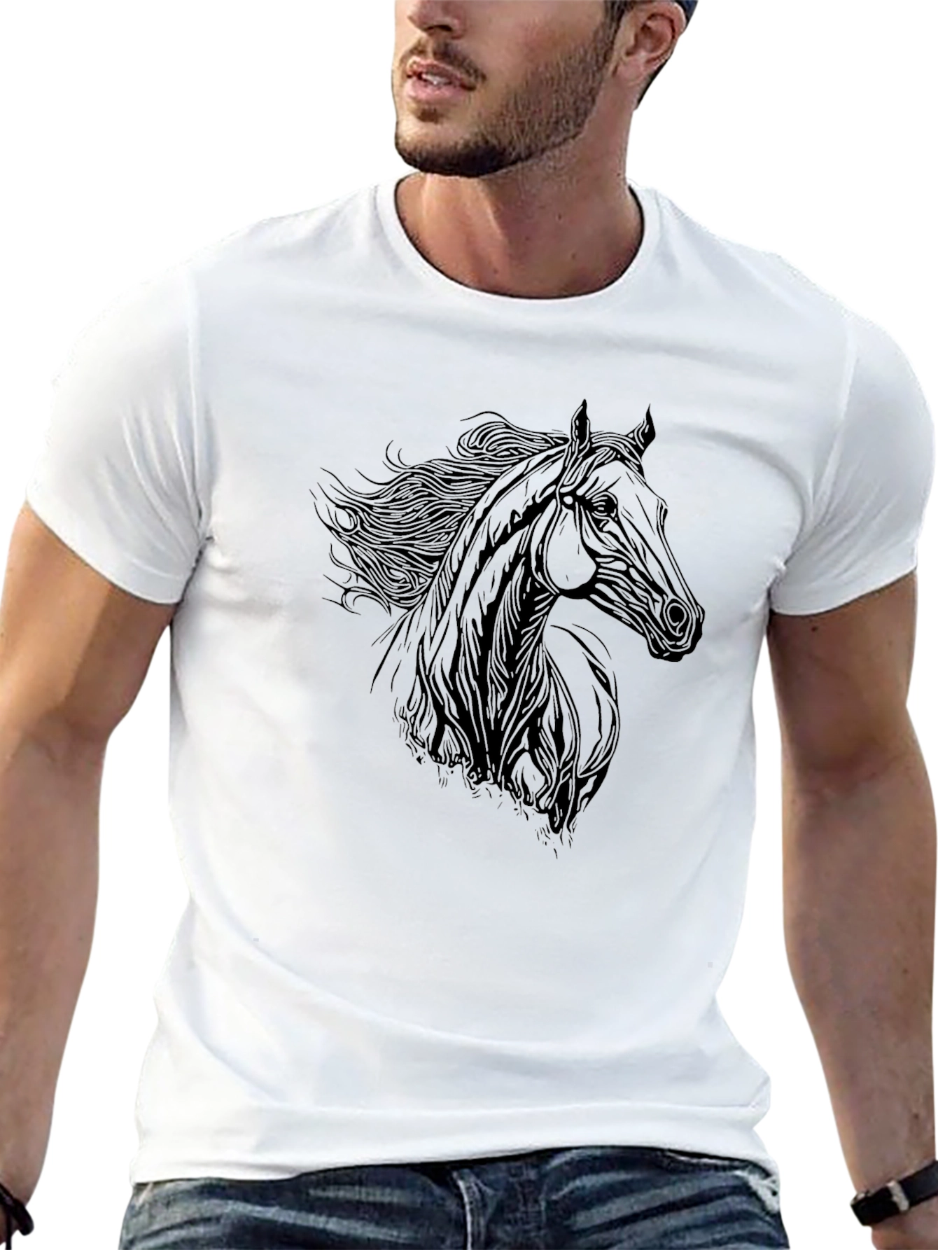 Black Black Horse Graphic Tee - Stylish Men's T-Shirt view 13