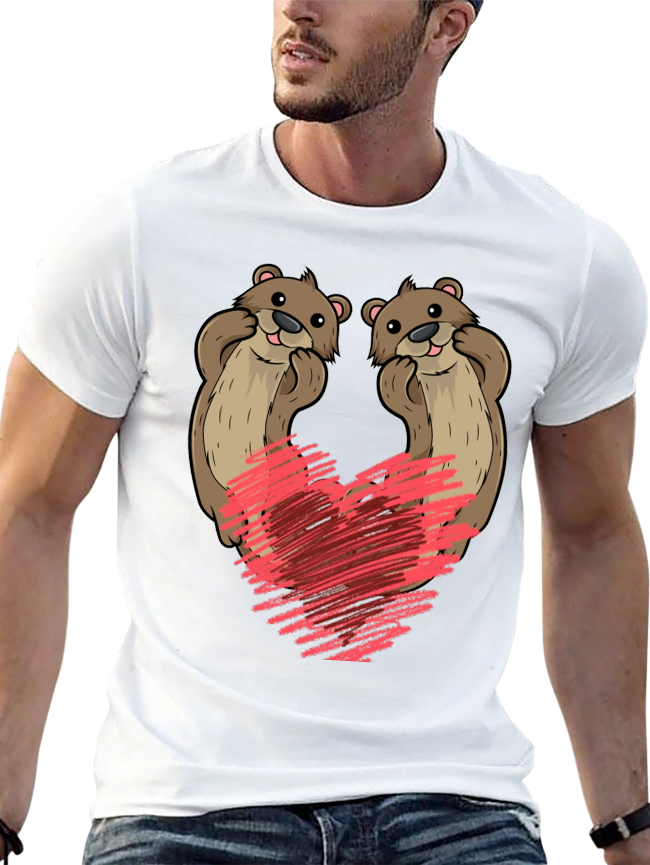 Black Cute Otter Heart T-Shirt view 13