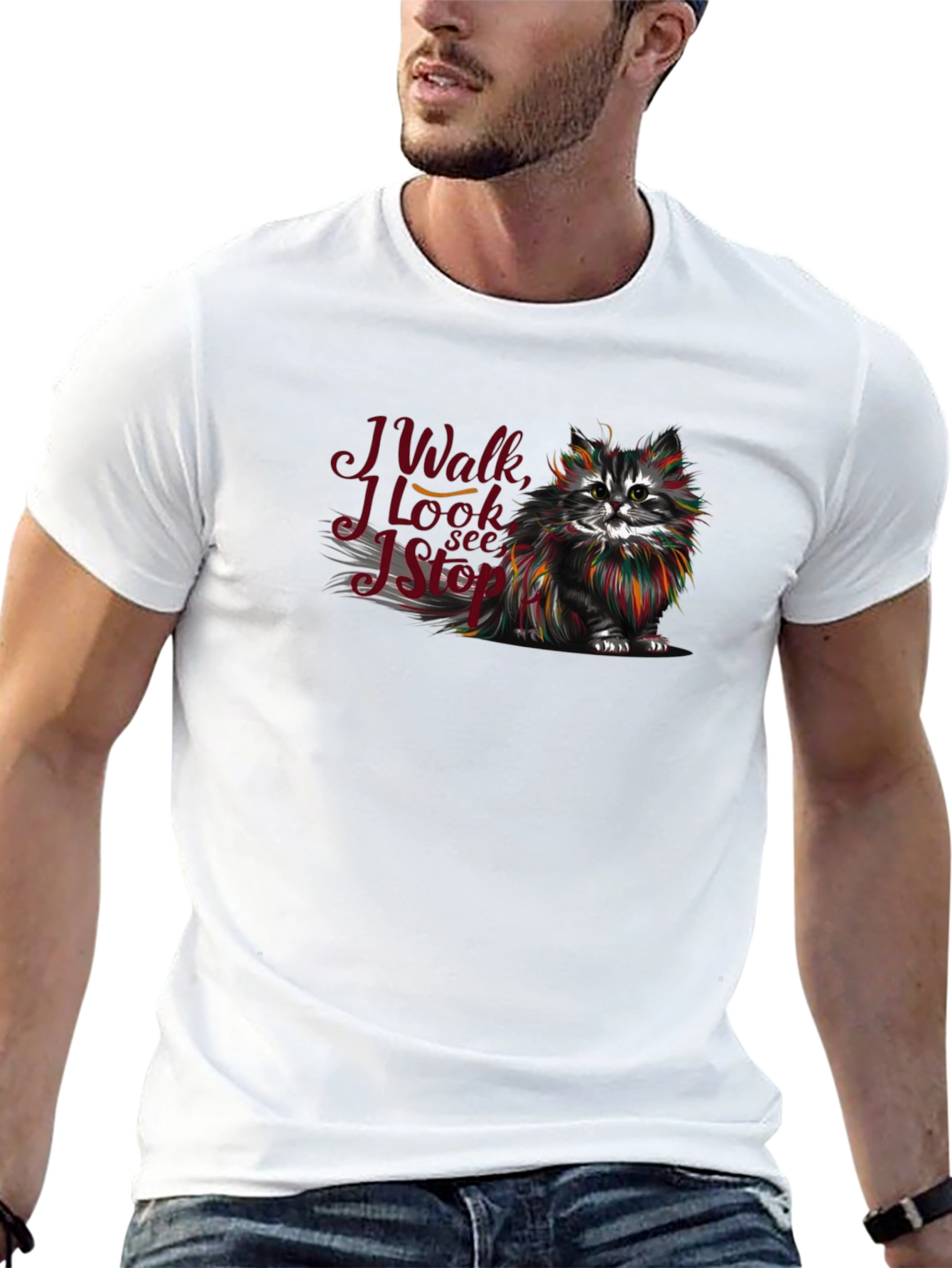 Black Cat Lover T-Shirt - I Walk I Look I See I Stop view 13