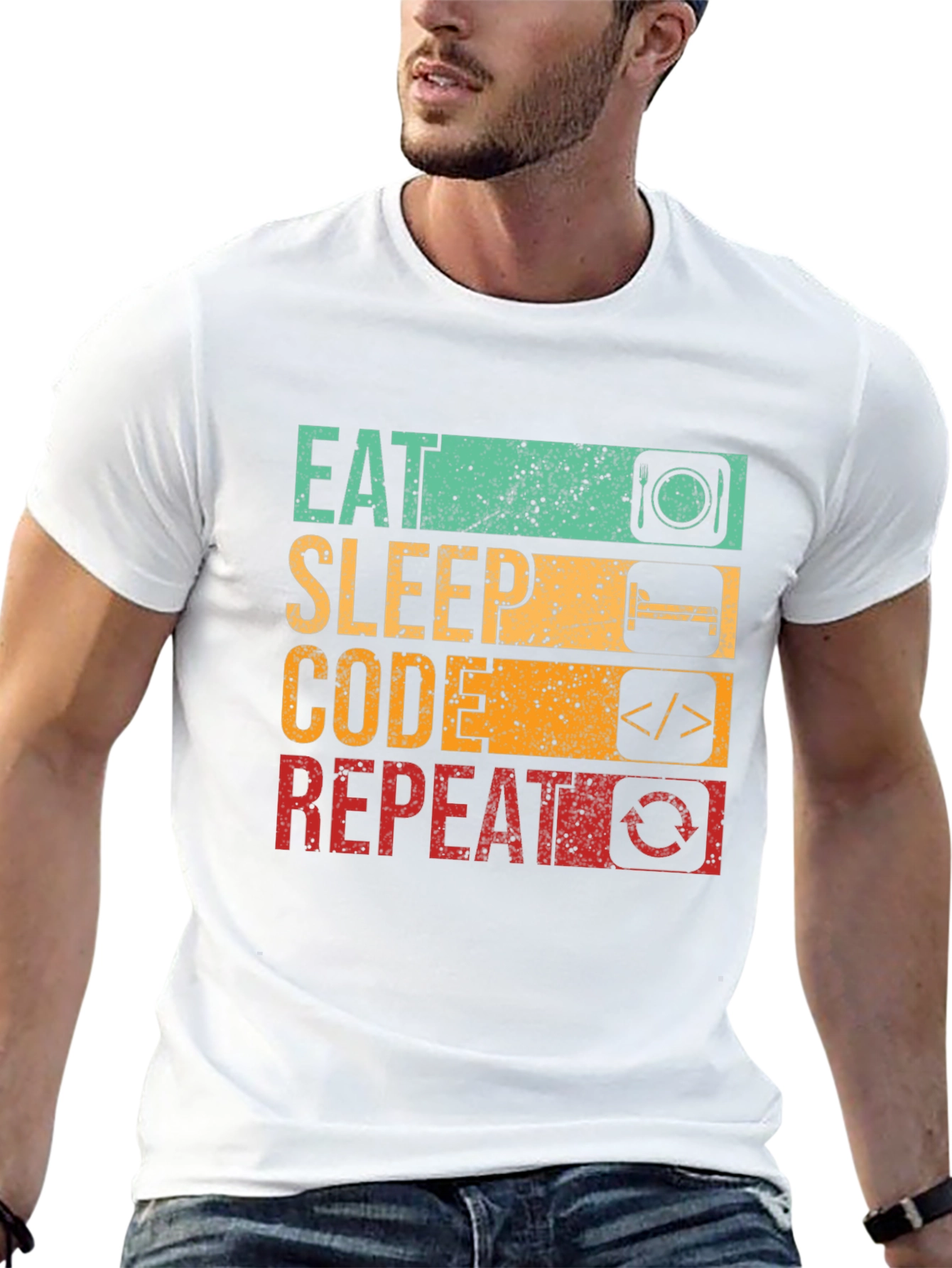 Black Eat Sleep Code Repeat Graphic Tee - Black view 13