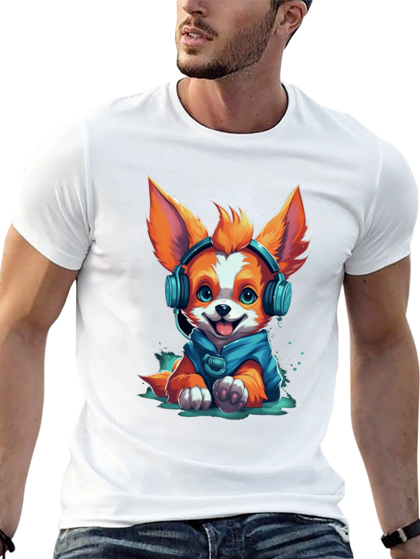 Black Dog in Headphones Graphic Tee view 13