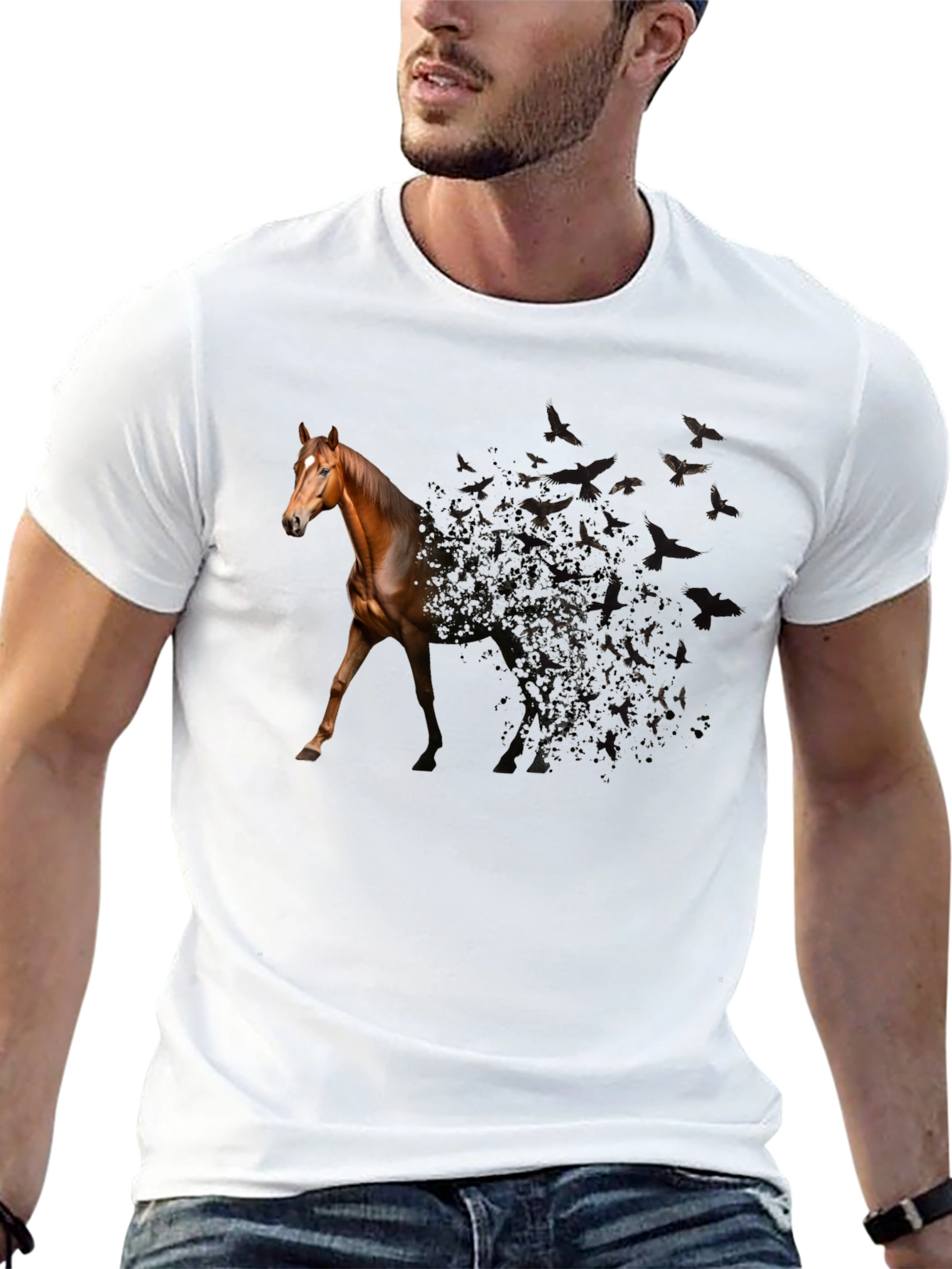 Black Horse to Birds Black Graphic Tee view 13