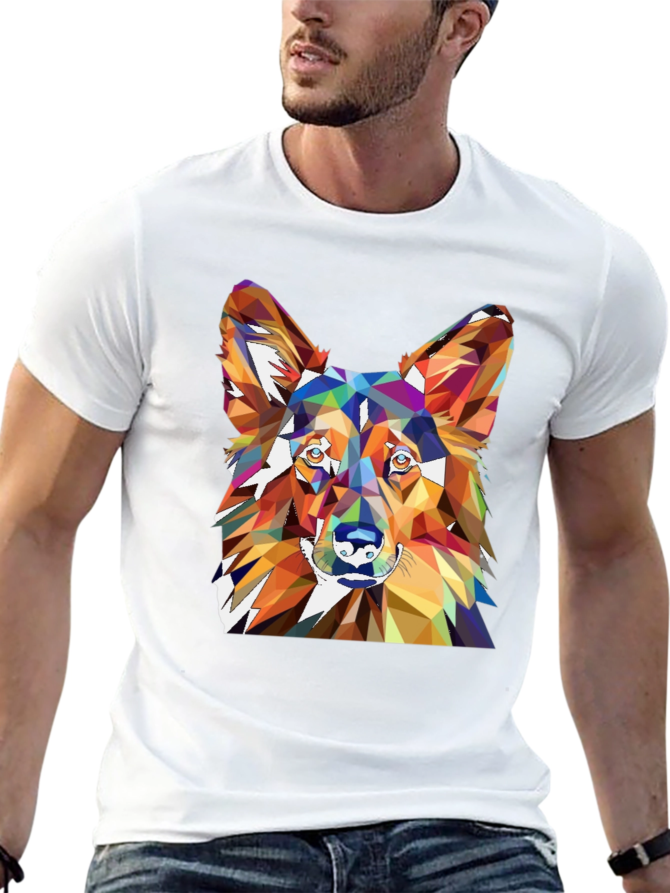 Black Geometric Dog Graphic Tee - Men's Black Short Sleeve view 13