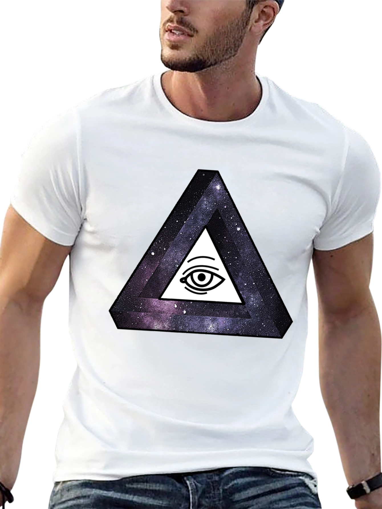 Black Illuminati Galaxy Triangle Black T-Shirt view 13