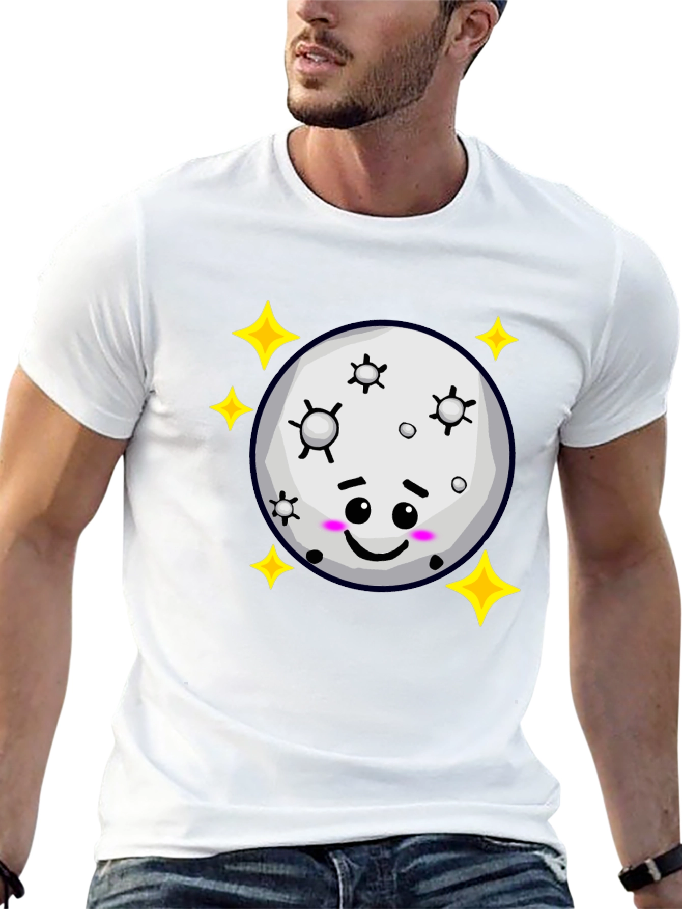 Black Cute Moon & Stars Black T-Shirt - Adorable Kawaii Design view 13
