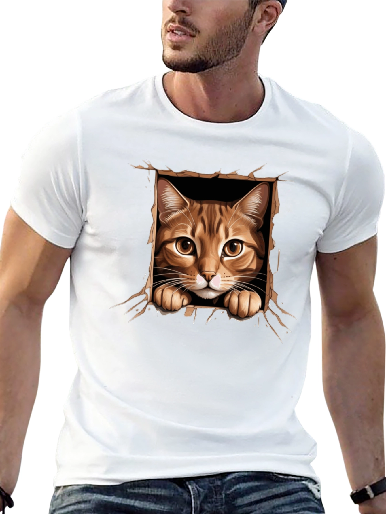 Black Cat Peekaboo T-Shirt: 3D Graphic Print view 13