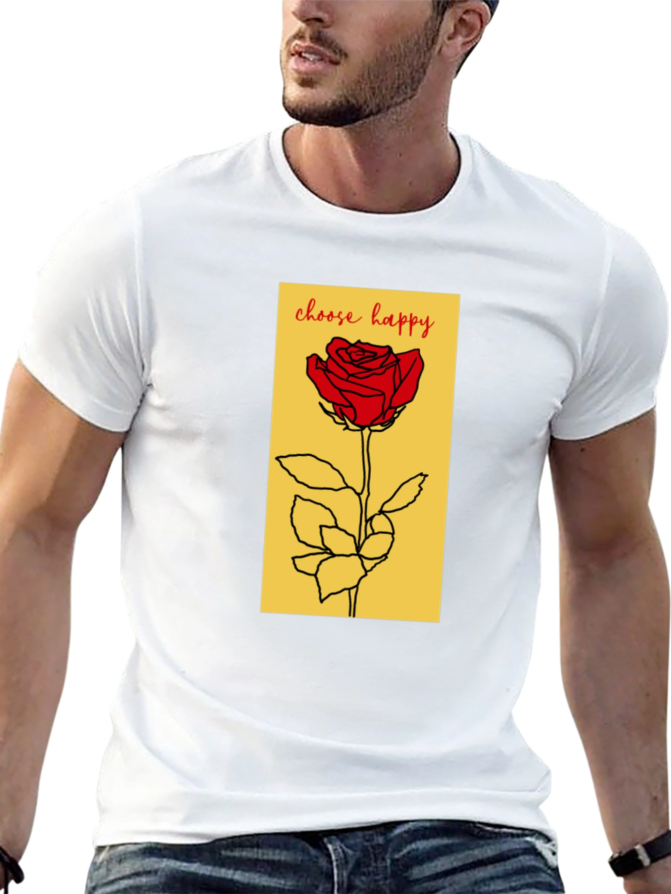 Black Choose Happy Rose Graphic Tee - Soft Black Cotton T-Shirt view 13
