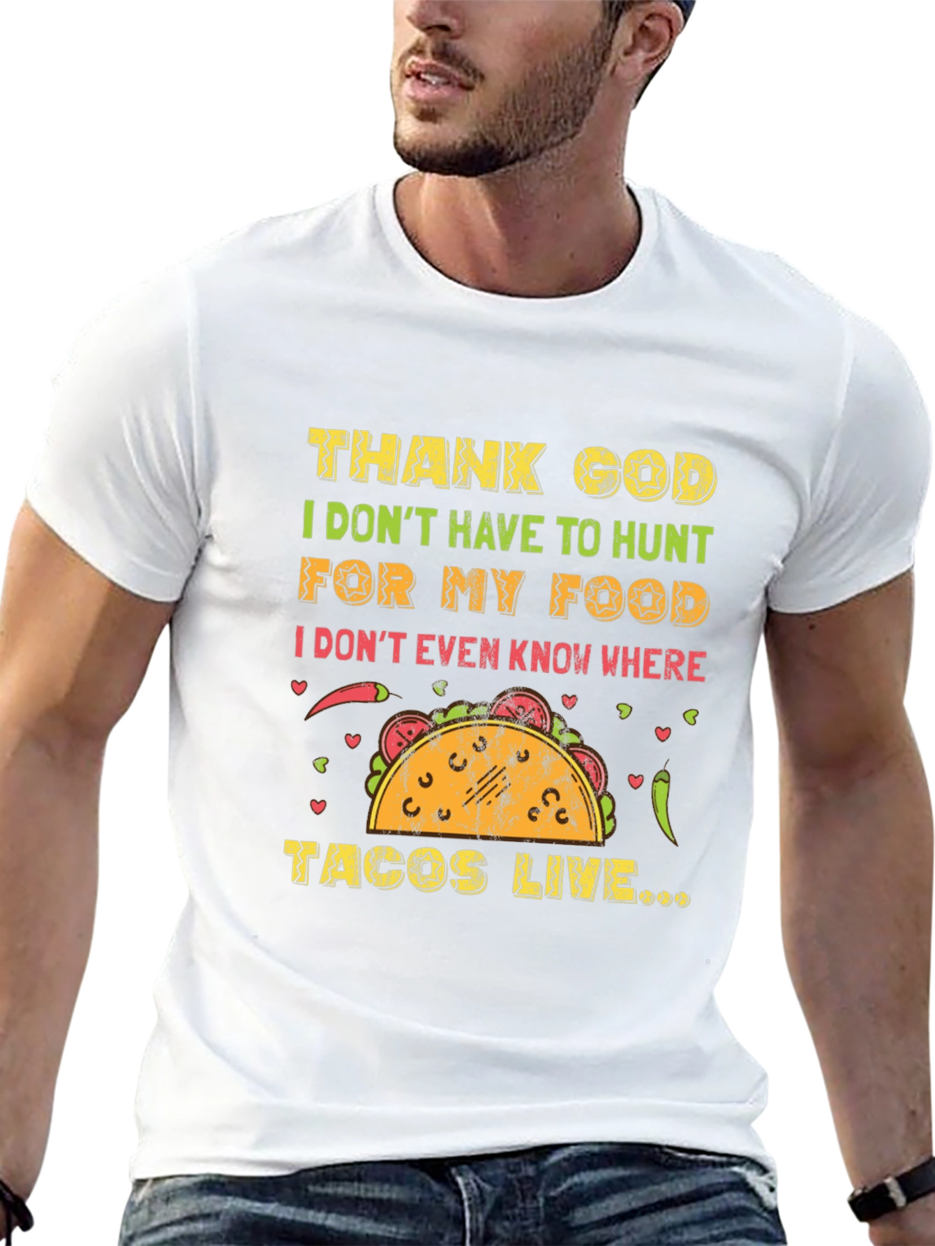 Black Funny Taco T-Shirt - Thank God I Don't Hunt for My Food Tee view 13