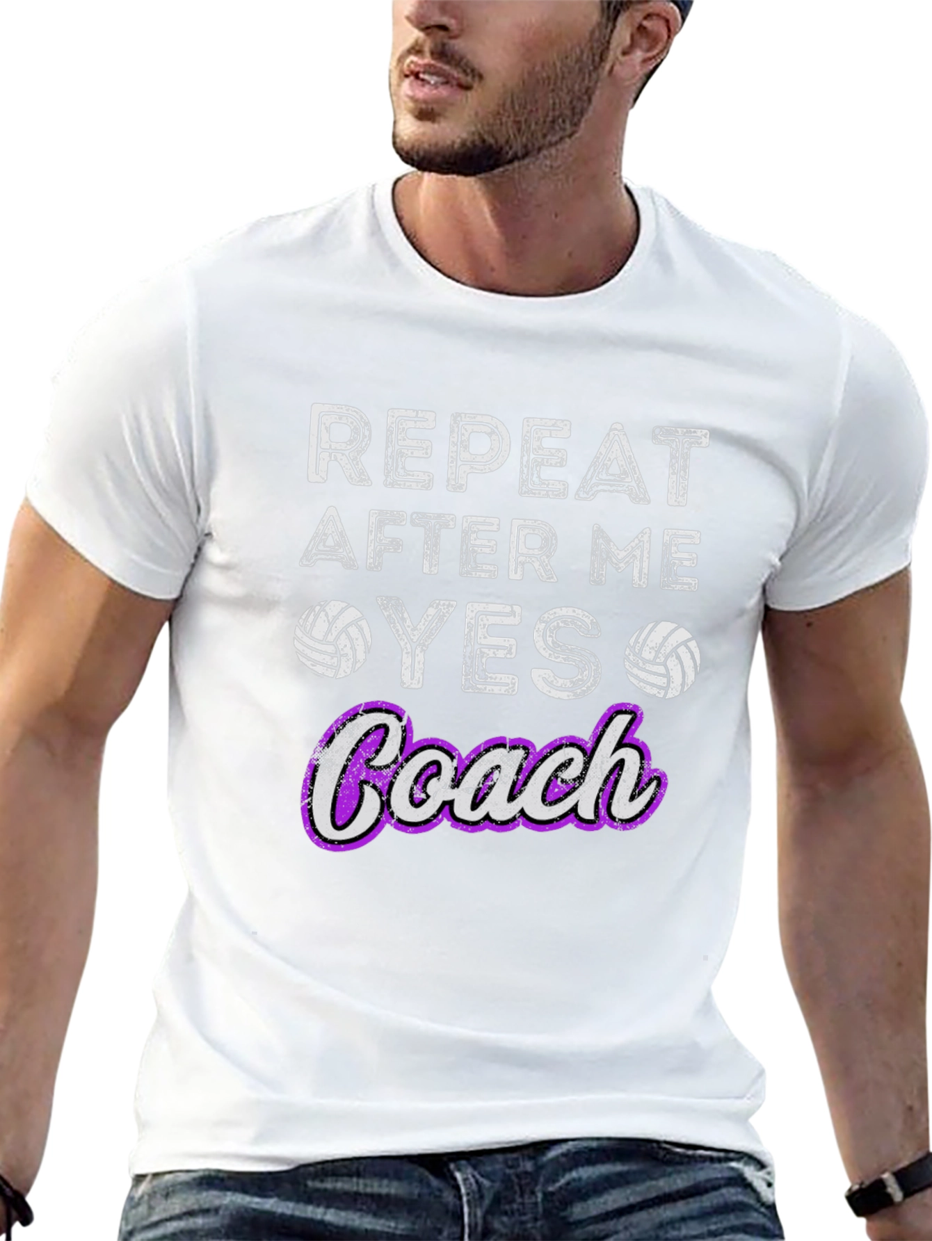 Black Volleyball Coach T-Shirt - Repeat After Me Yes view 13