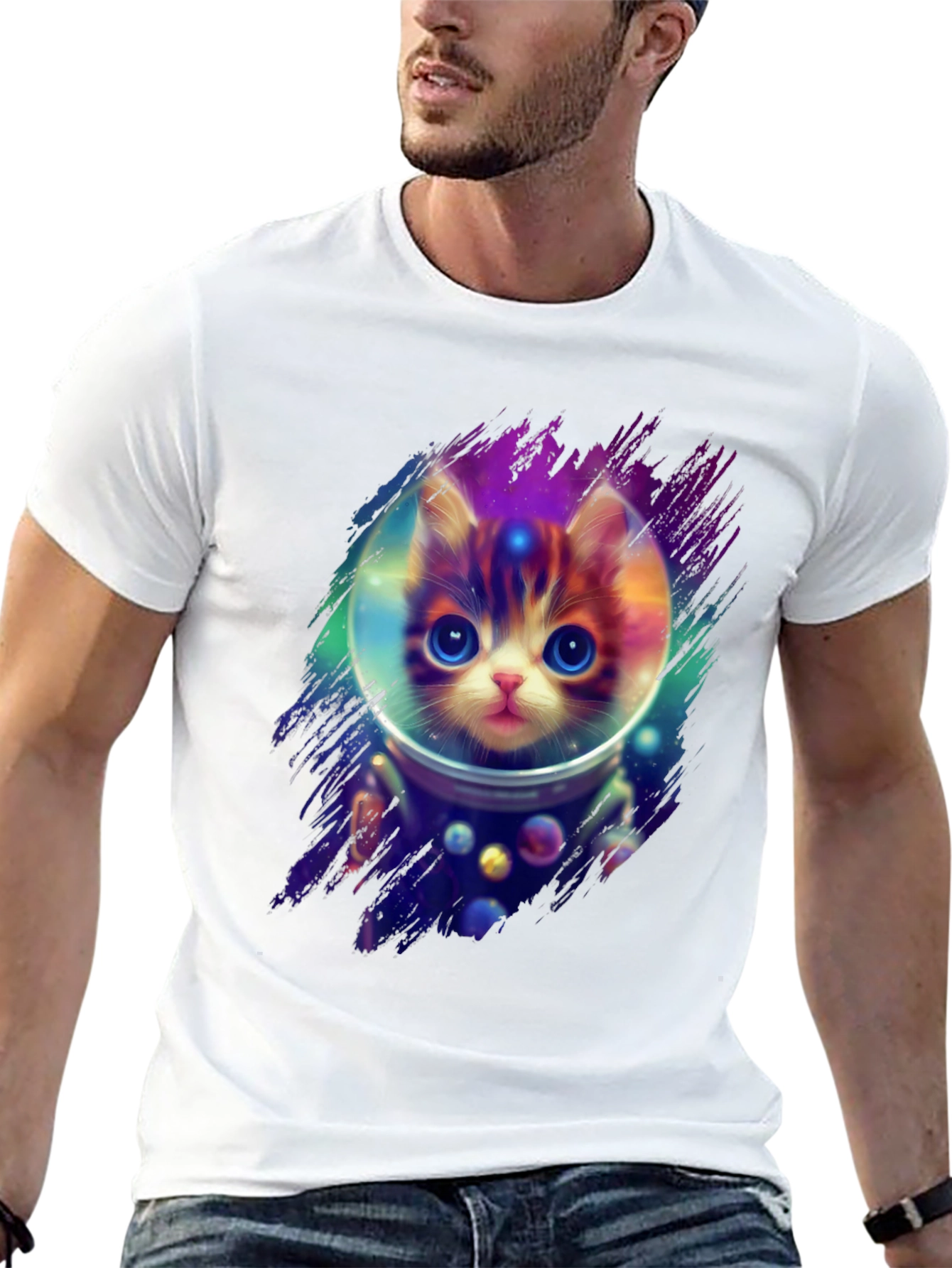 Black Astronaut Cat T-Shirt - Space Kitten Tee view 13