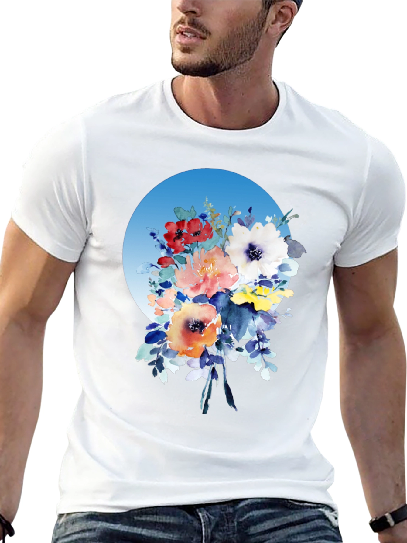 Black Floral Bouquet T-Shirt - Watercolor Design view 13