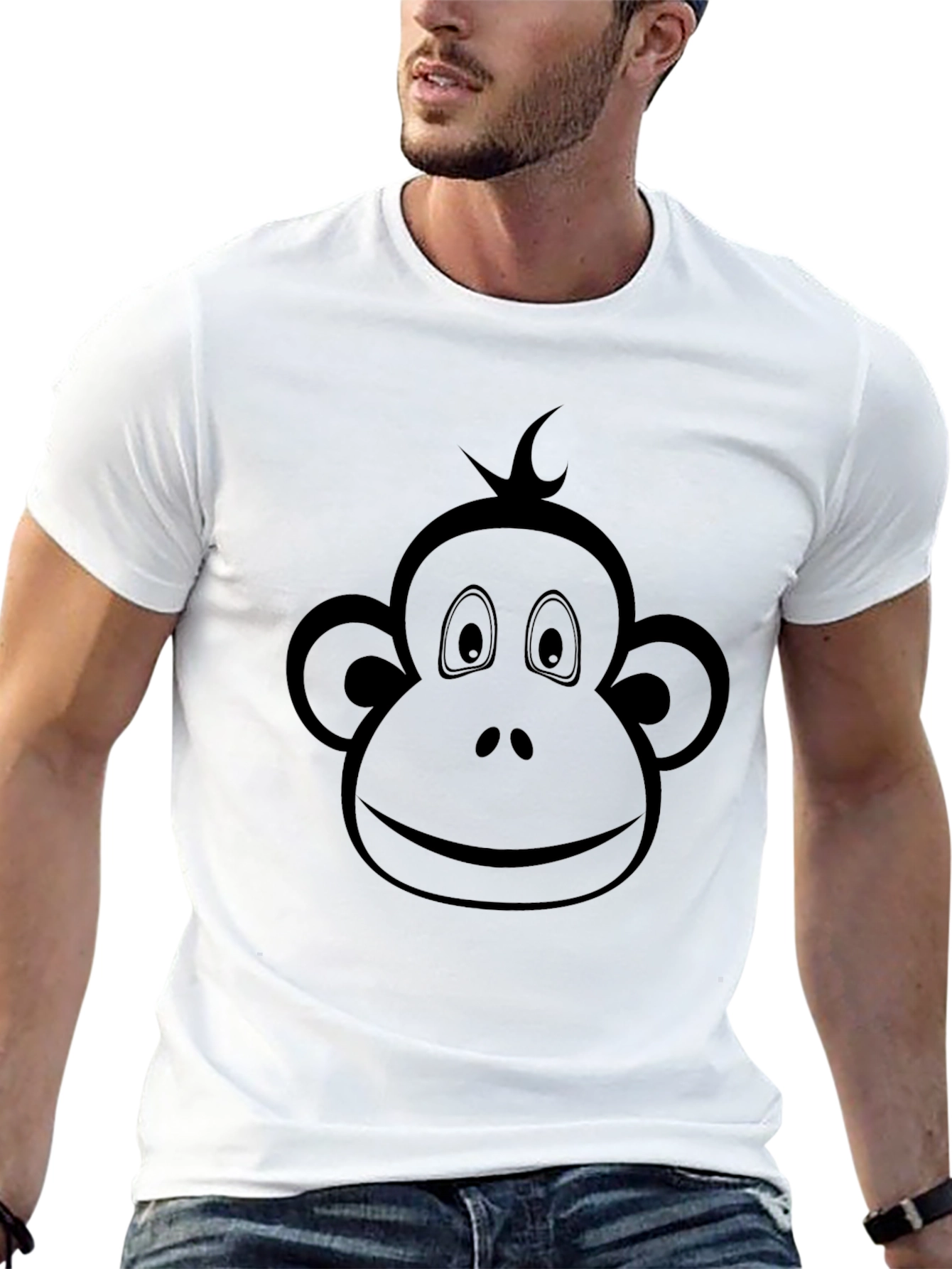 Black Monkey Face Graphic Tee - Cool Crew Neck T-Shirt view 13