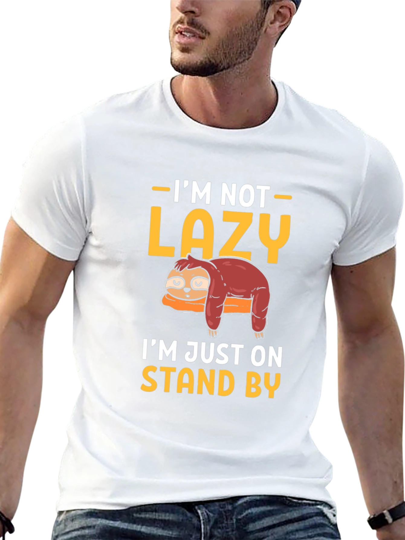 Black Funny Sloth Stand By T-Shirt view 13