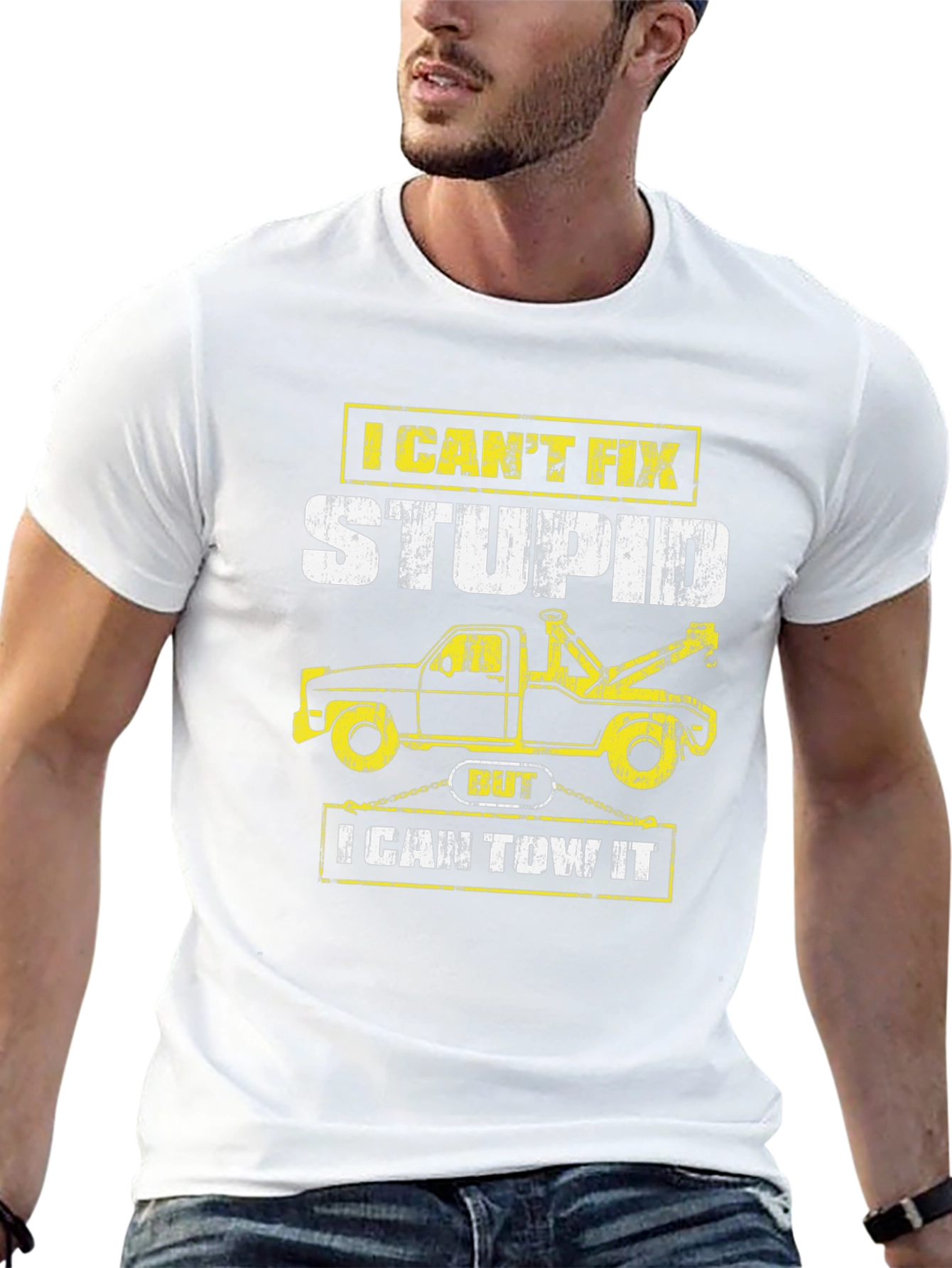 Black Funny Tow Truck Driver T-Shirt - I Can't Fix Stupid view 13