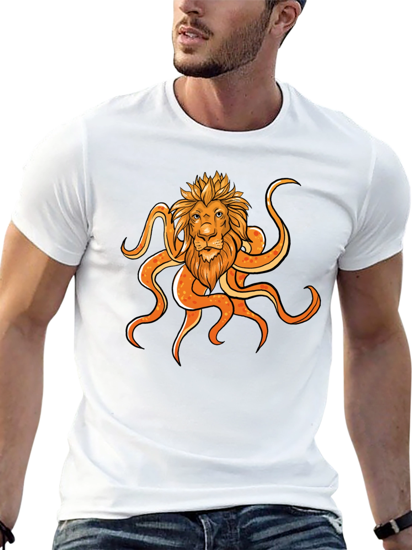 Black Lion Octopus Graphic Black T-Shirt view 13