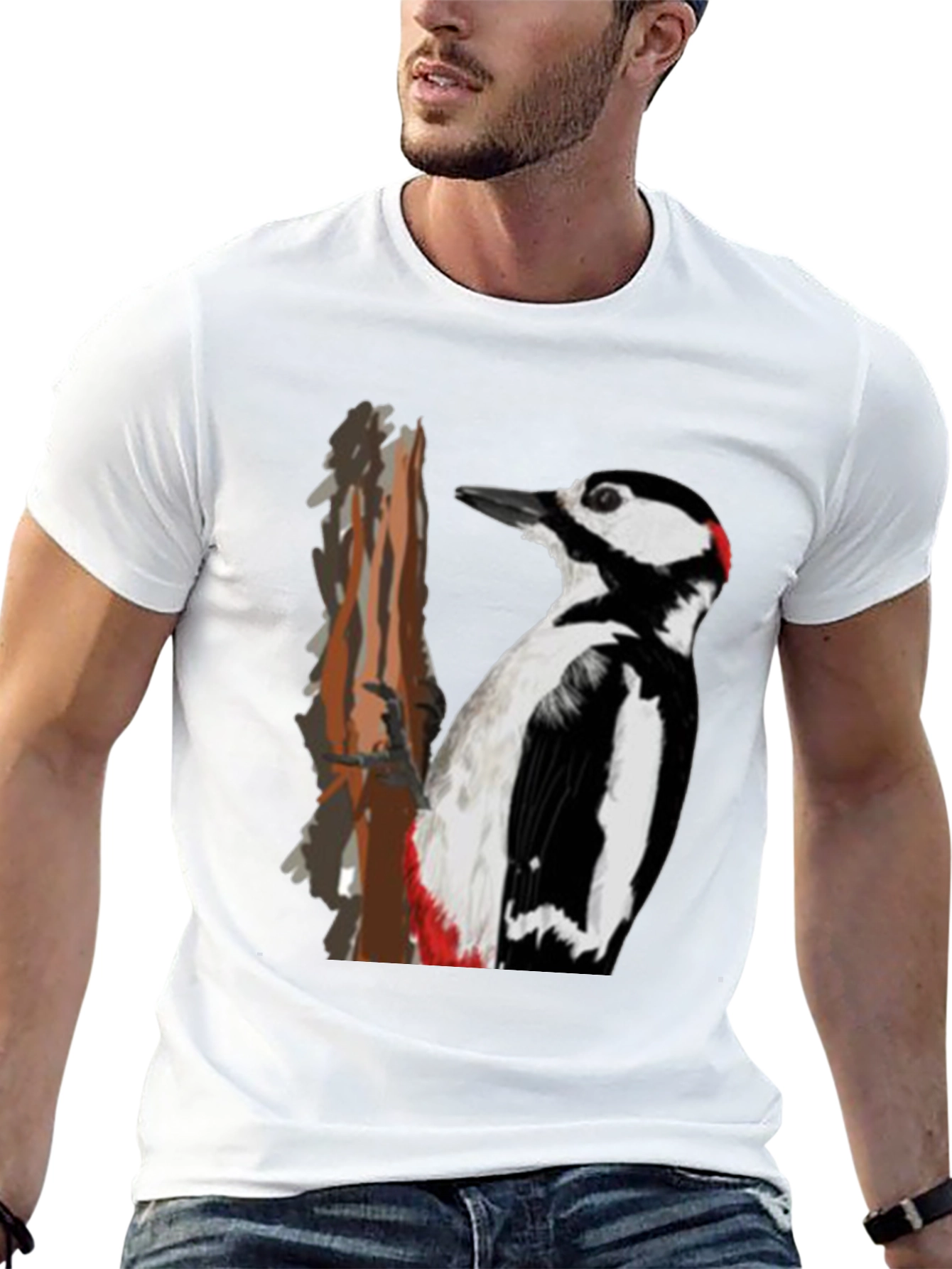 Black Woodpecker Graphic Print Black T-Shirt view 13
