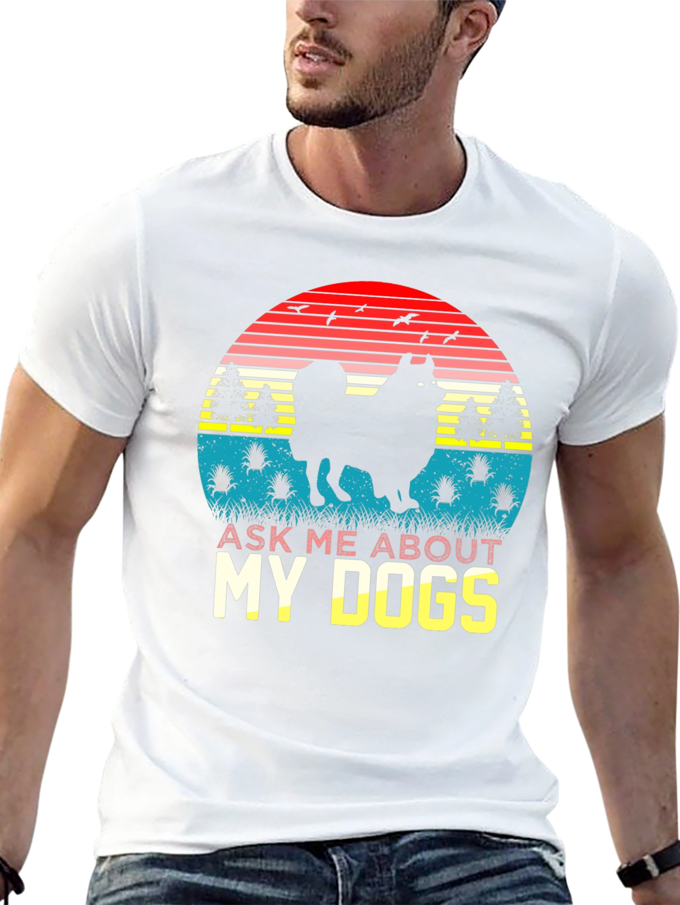Black Dog Lover T-Shirt: Ask Me About My Dogs Retro Sunset Tee view 13