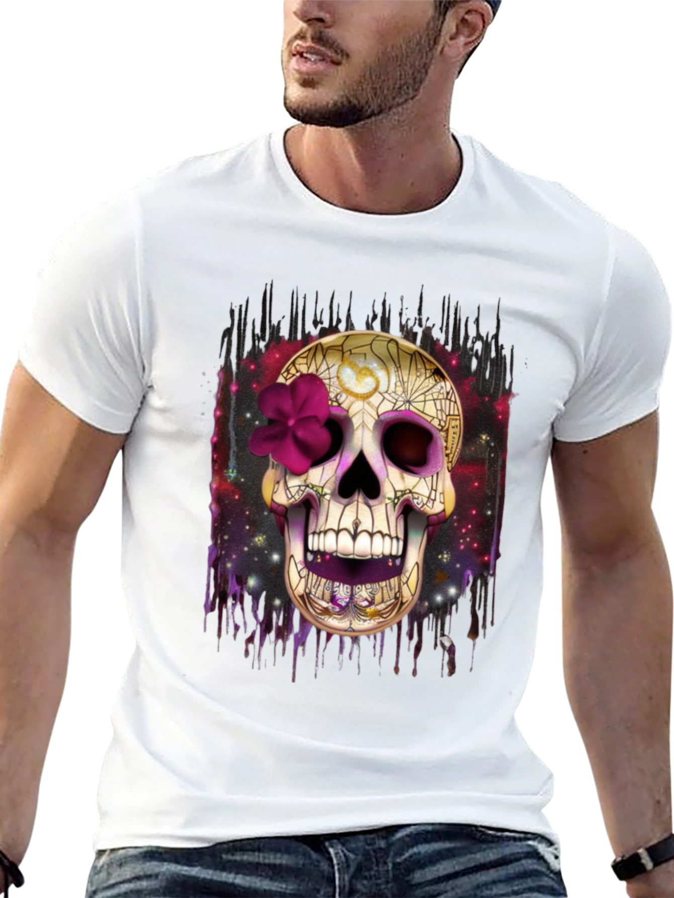 Black Skull Graphic Tee - Dia de los Muertos Style view 13