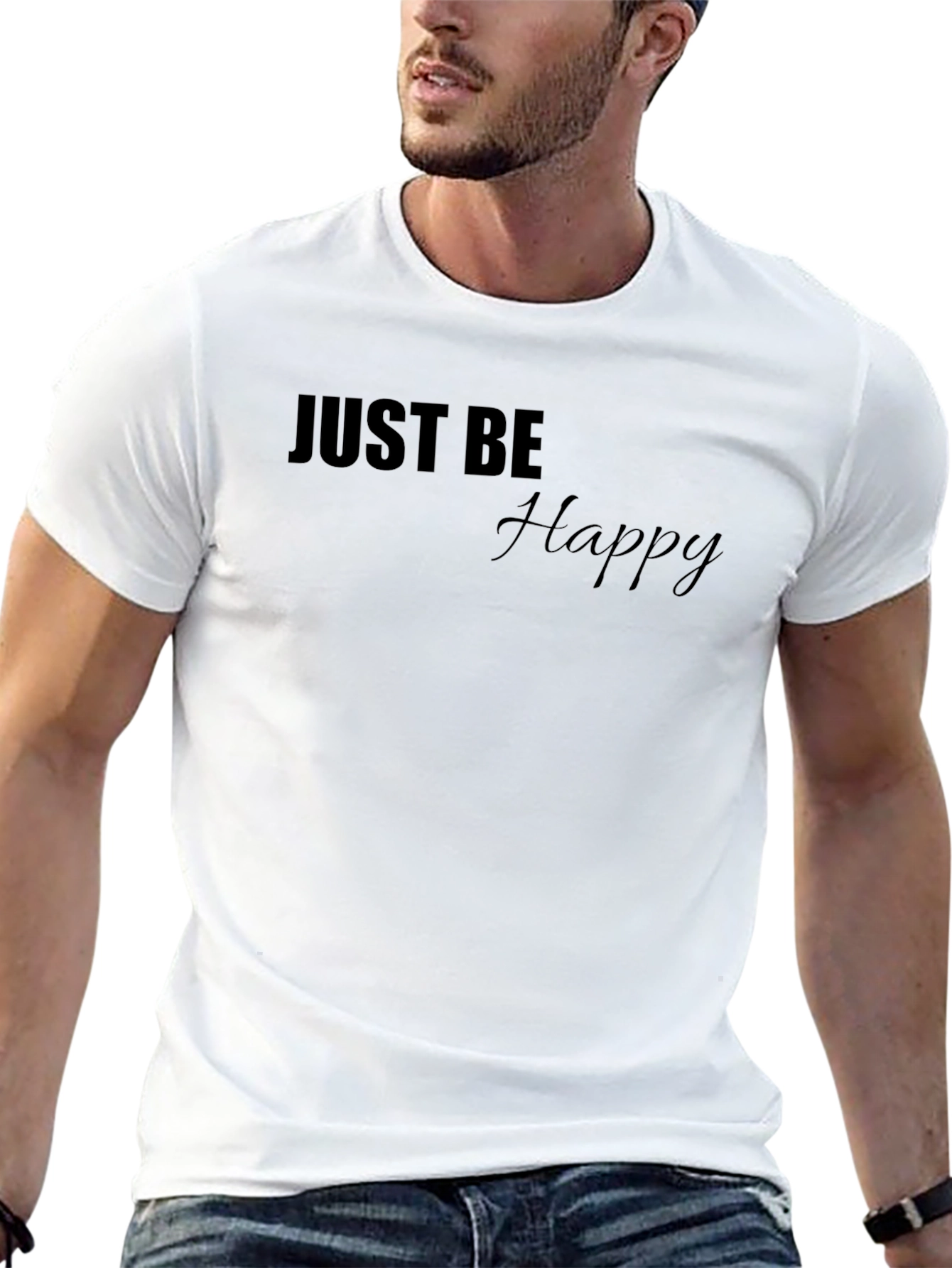 Black Just Be Happy Black T-Shirt - Casual Comfort view 13