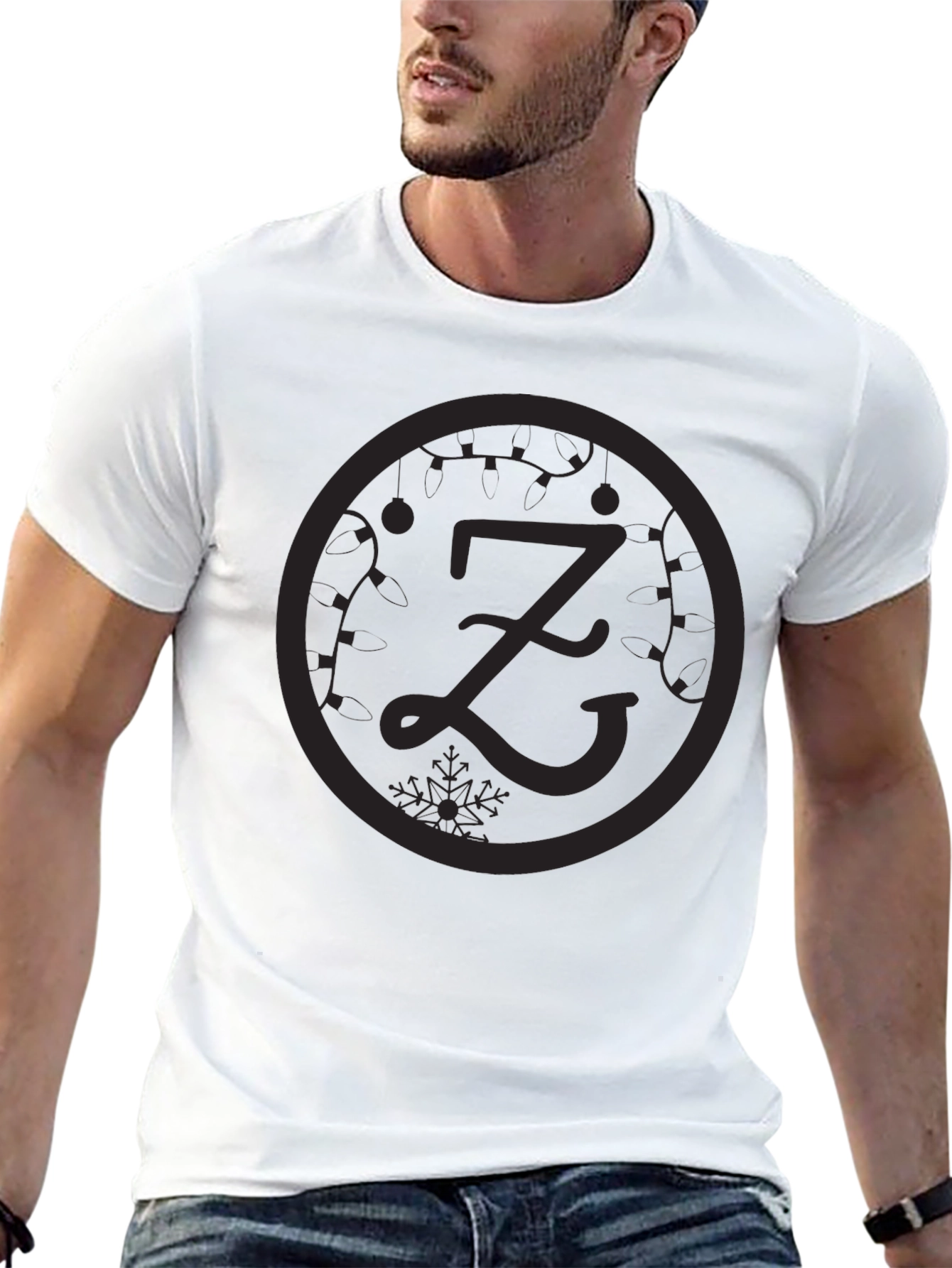 Black Black Graphic Tee - Z Letter Festive Design view 13