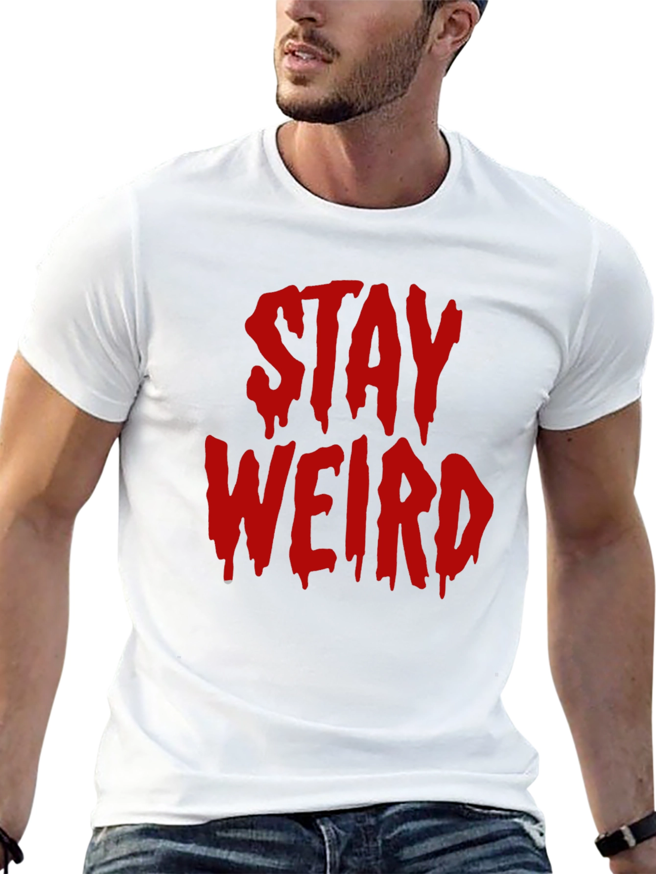 Black Stay Weird Graphic Tee - Black Cotton Blend view 13