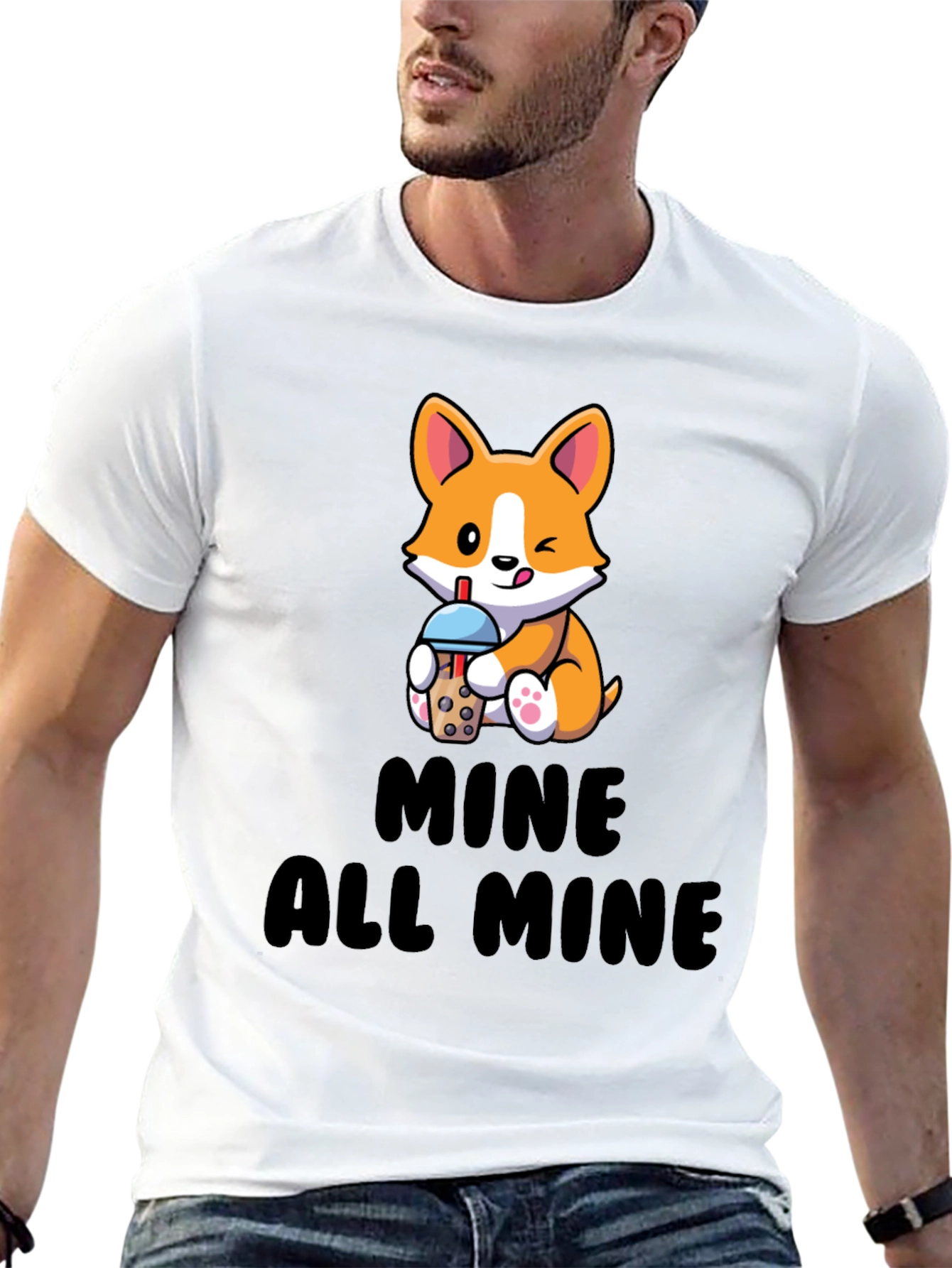 Black Cute Corgi Boba Tea T-Shirt - Mine All Mine view 13