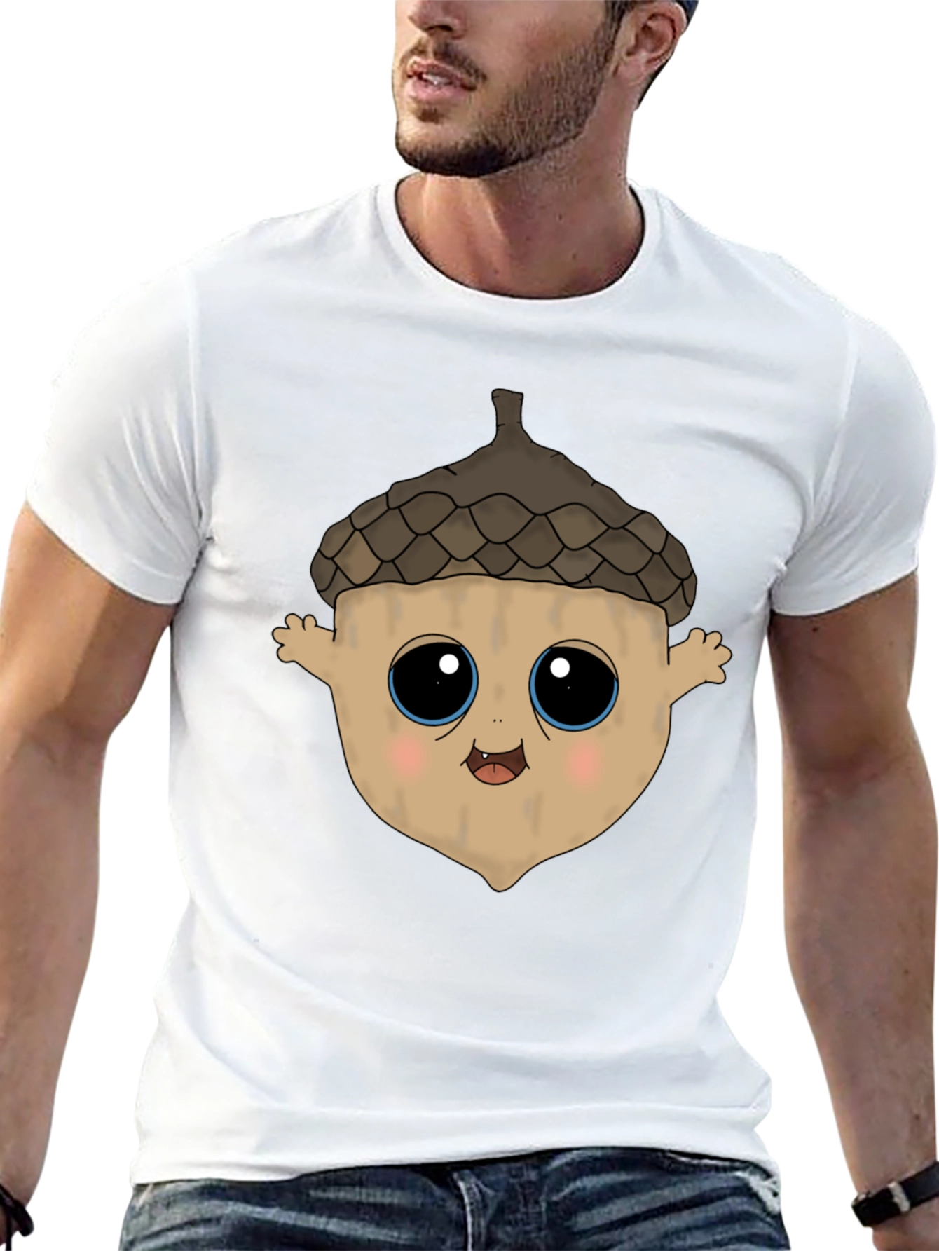 Black Cute Acorn Cartoon Graphic T-Shirt view 13
