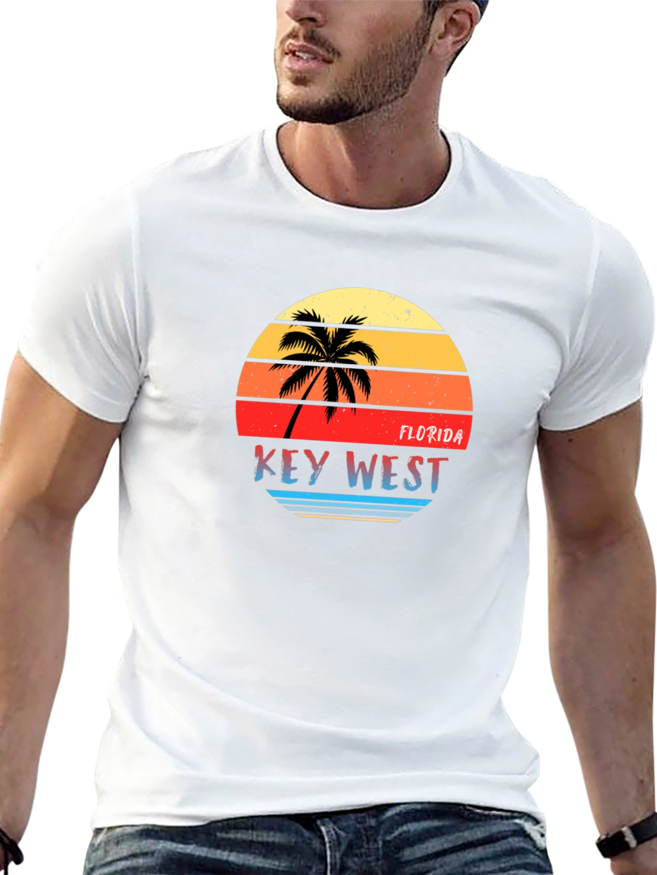 Black Key West Florida Retro Sunset Graphic T-Shirt view 13