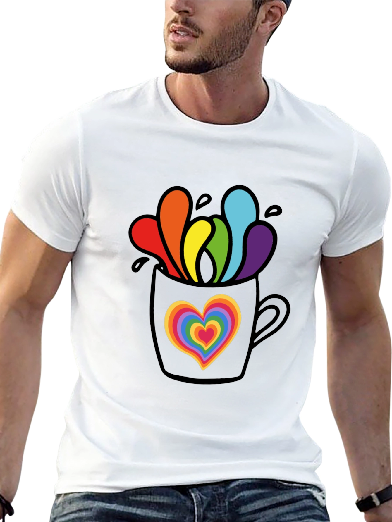 Black Rainbow Heart Mug Graphic Tee view 13