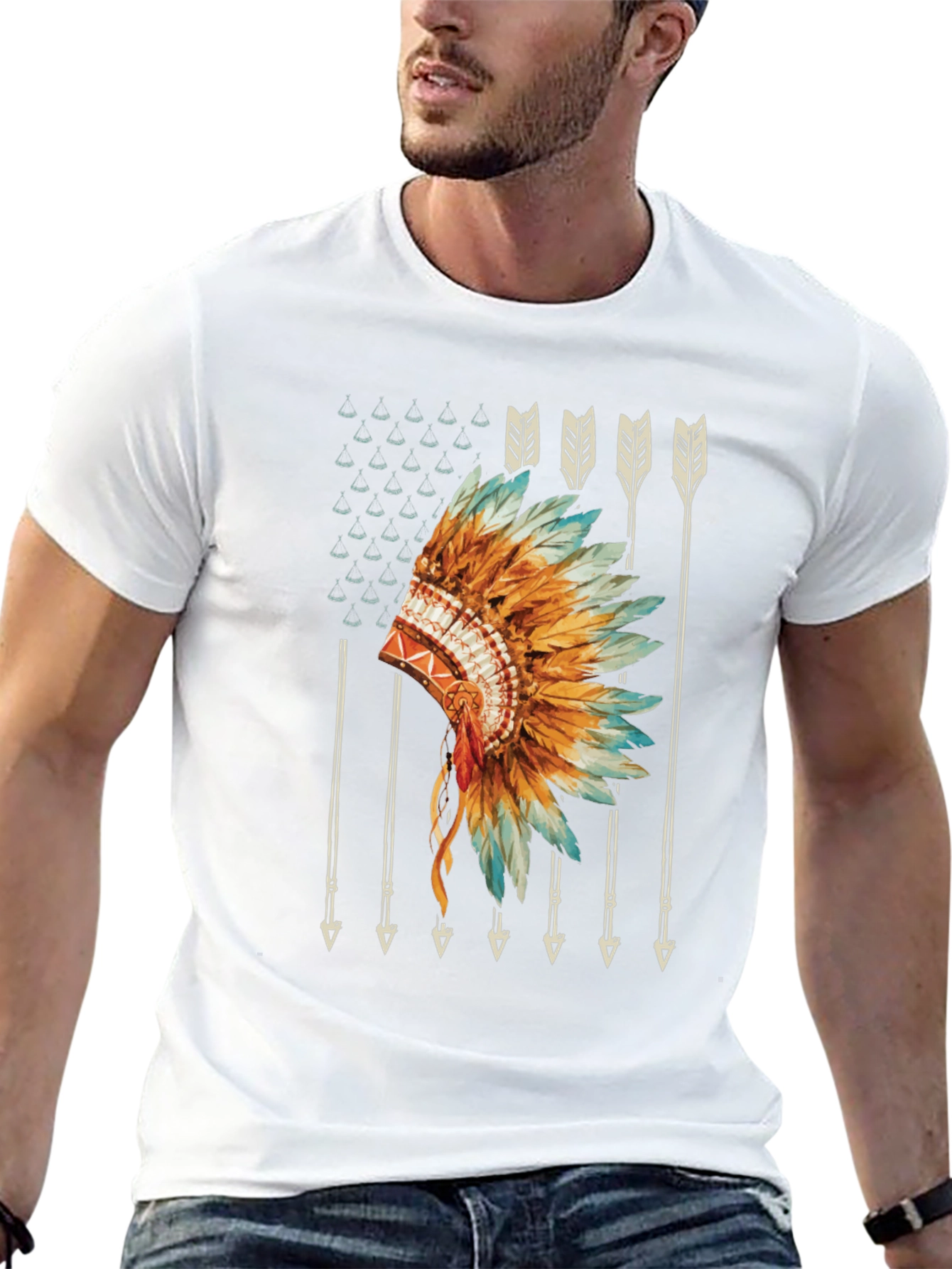 Black Native American Headdress Graphic Tee view 13