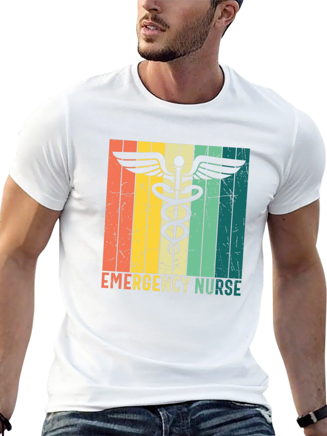 Black Emergency Nurse Retro T-Shirt view 13