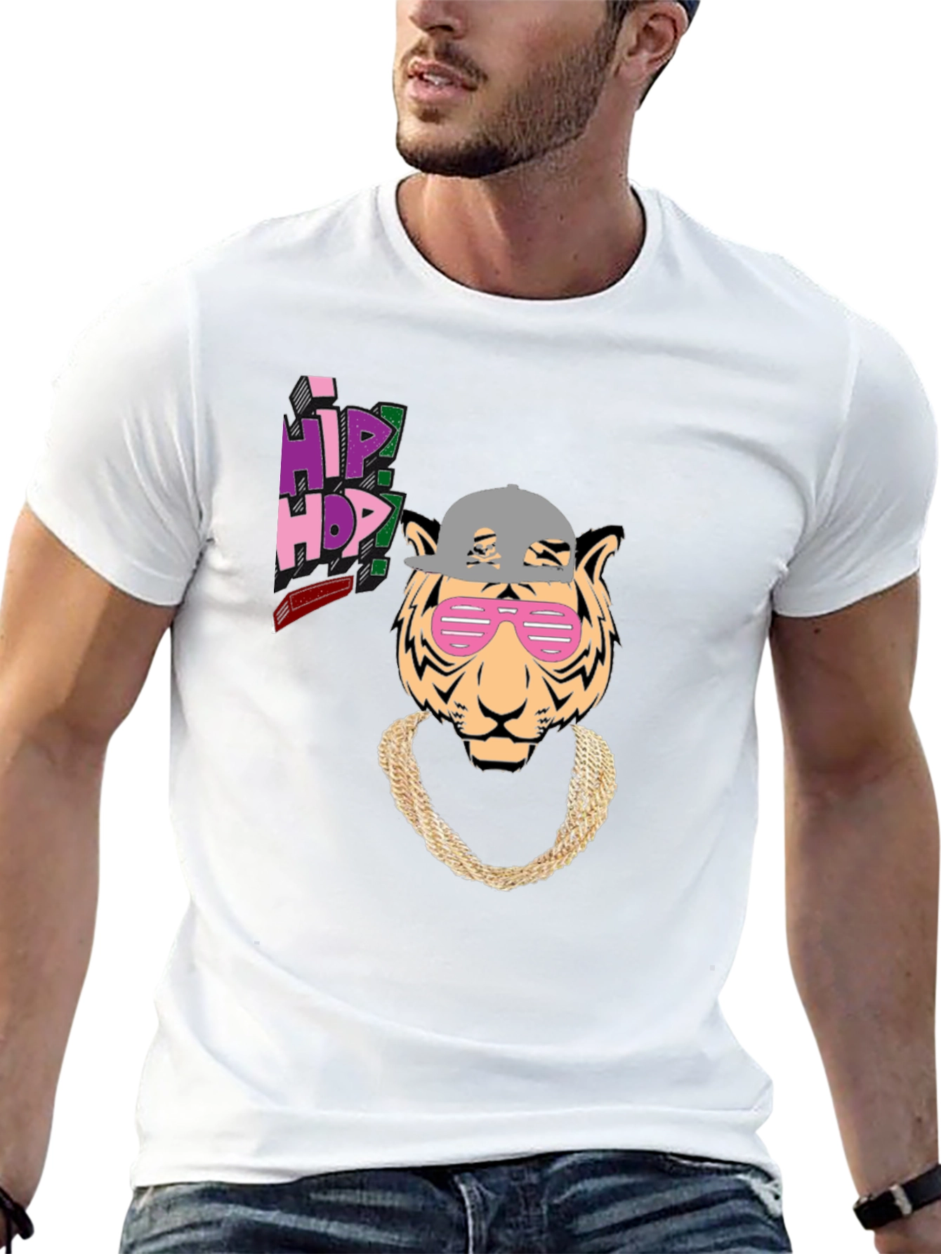 Black Hip Hop Tiger Graphic Tee - Black Cotton T-Shirt view 13