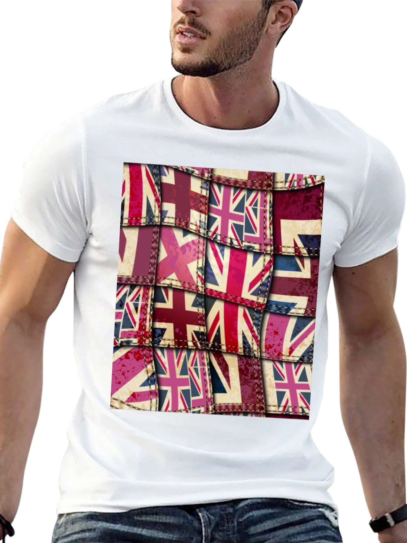 Black Union Jack Flag Patchwork Graphic Tee view 13