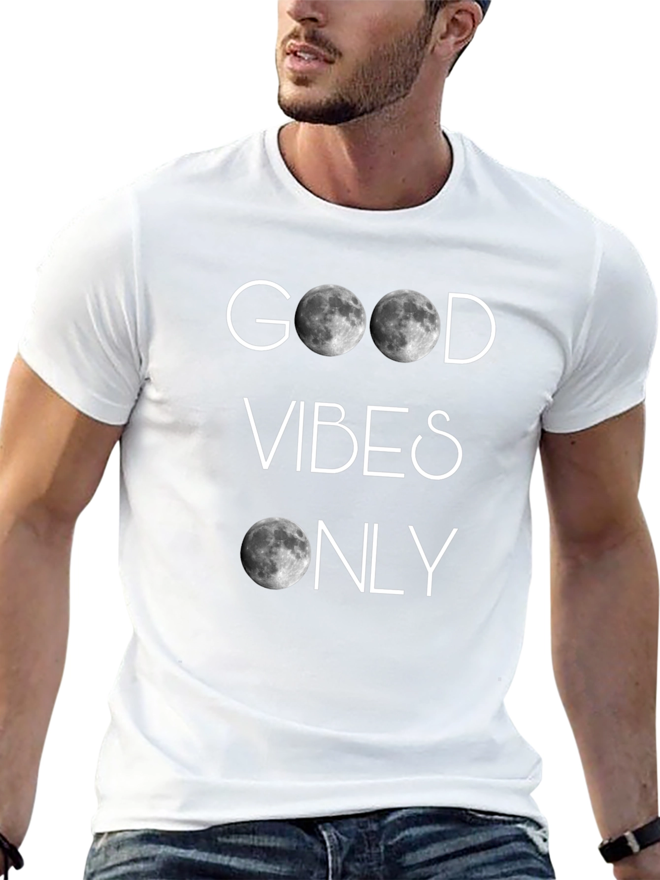 Black Good Vibes Only Moon T-Shirt view 13