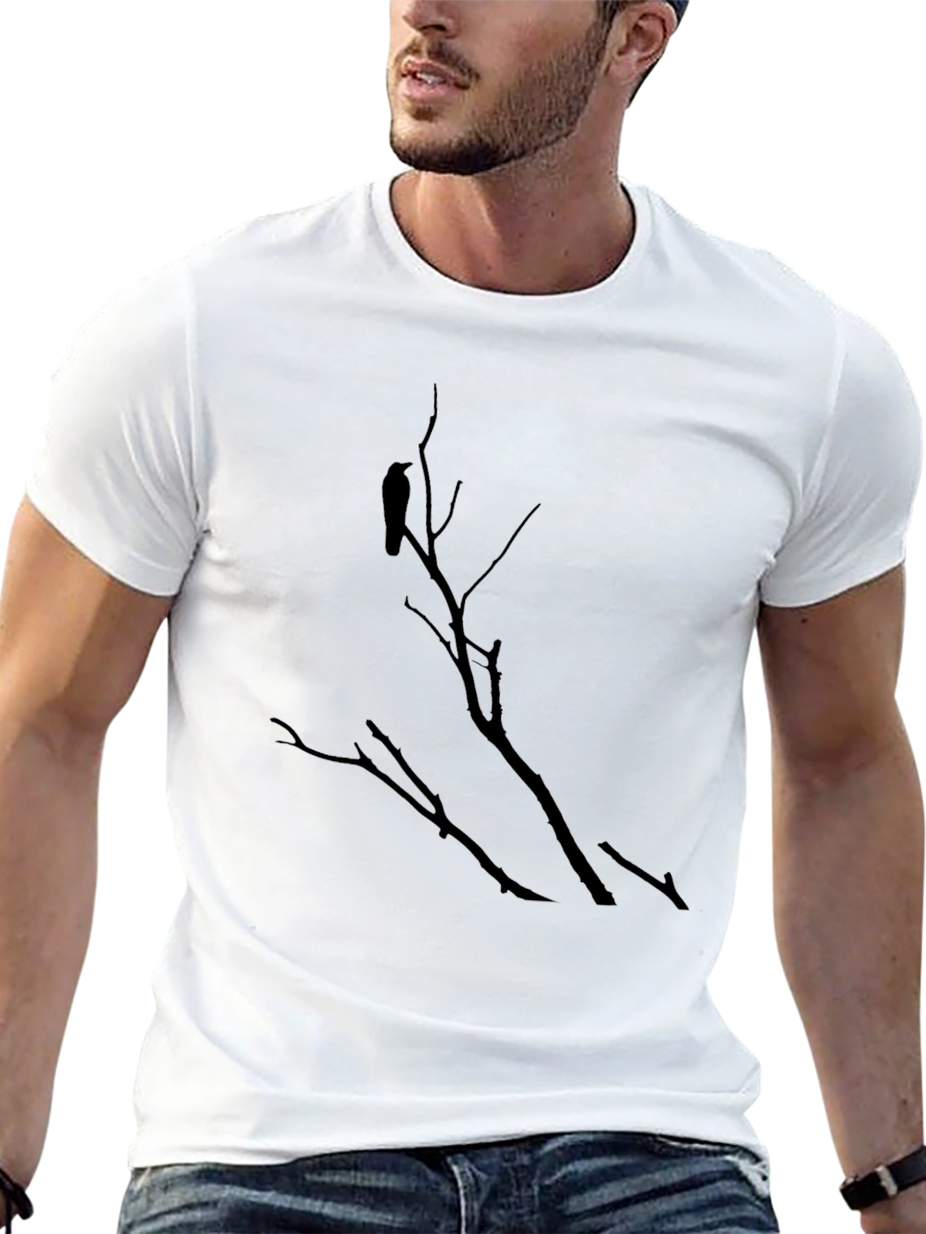 Black Raven on Branch Black Graphic Tee view 13