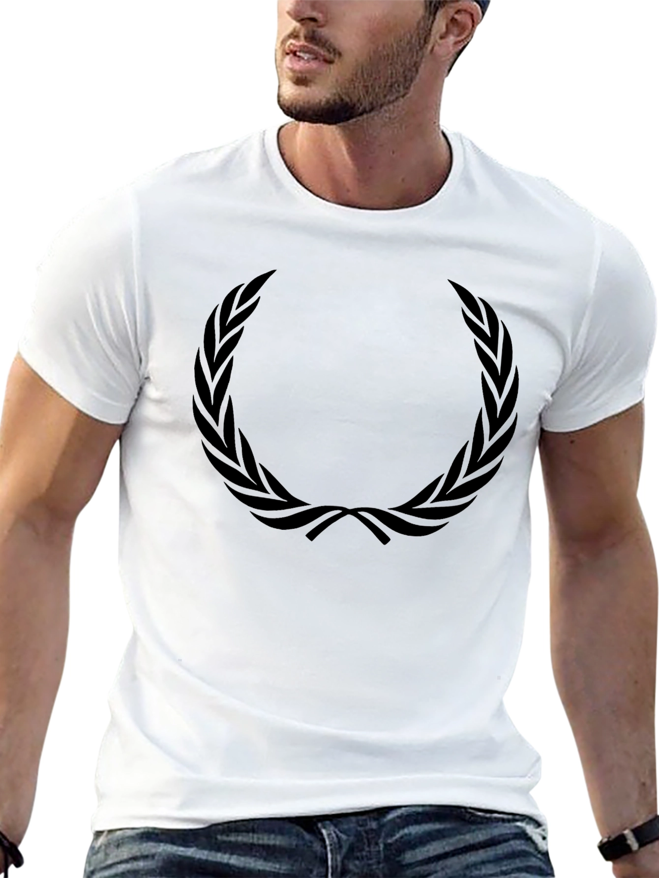Black Men's Black T-Shirt with Laurel Wreath Graphic view 13