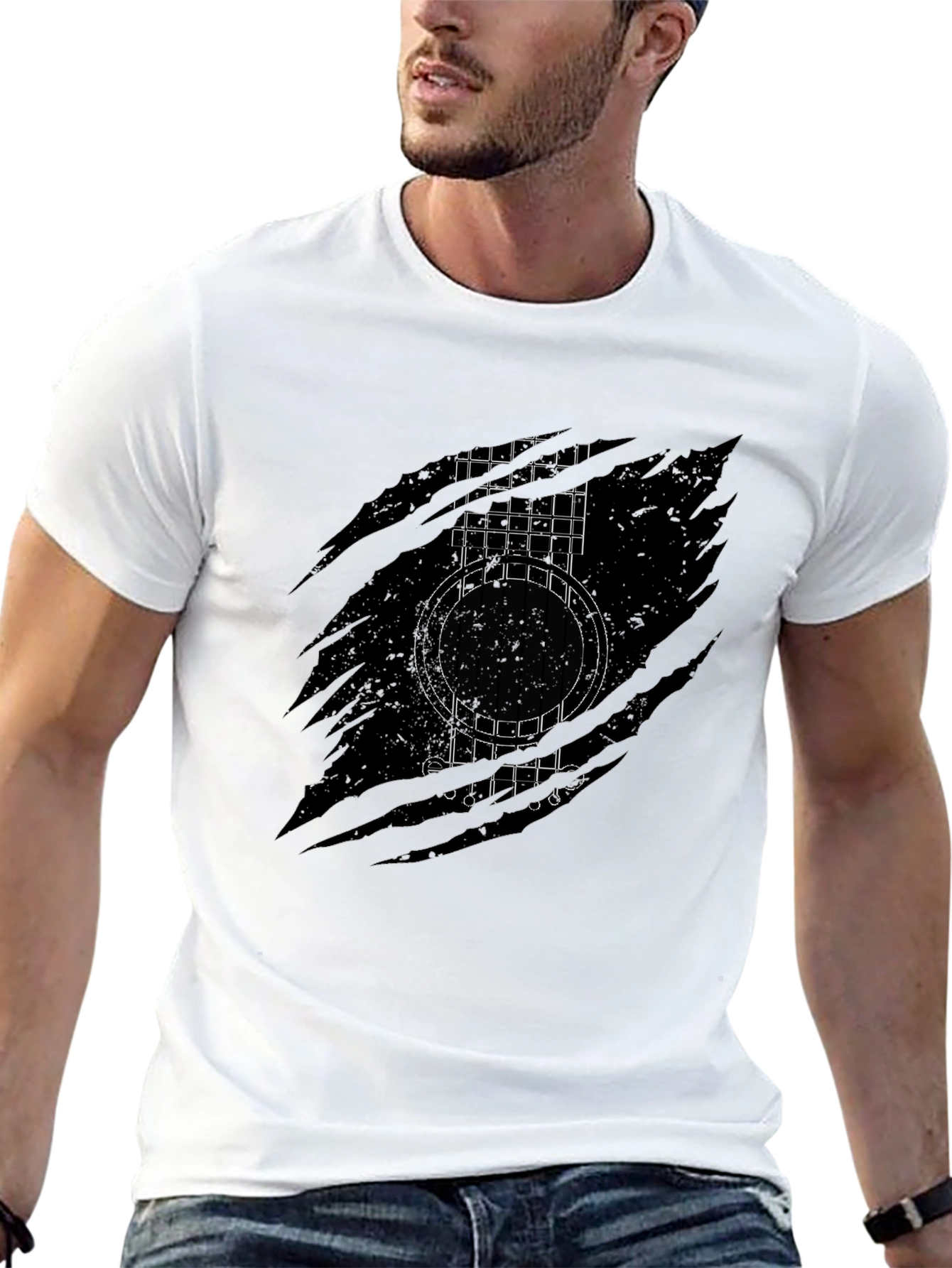 Black Guitar Graphic Black T-Shirt view 13