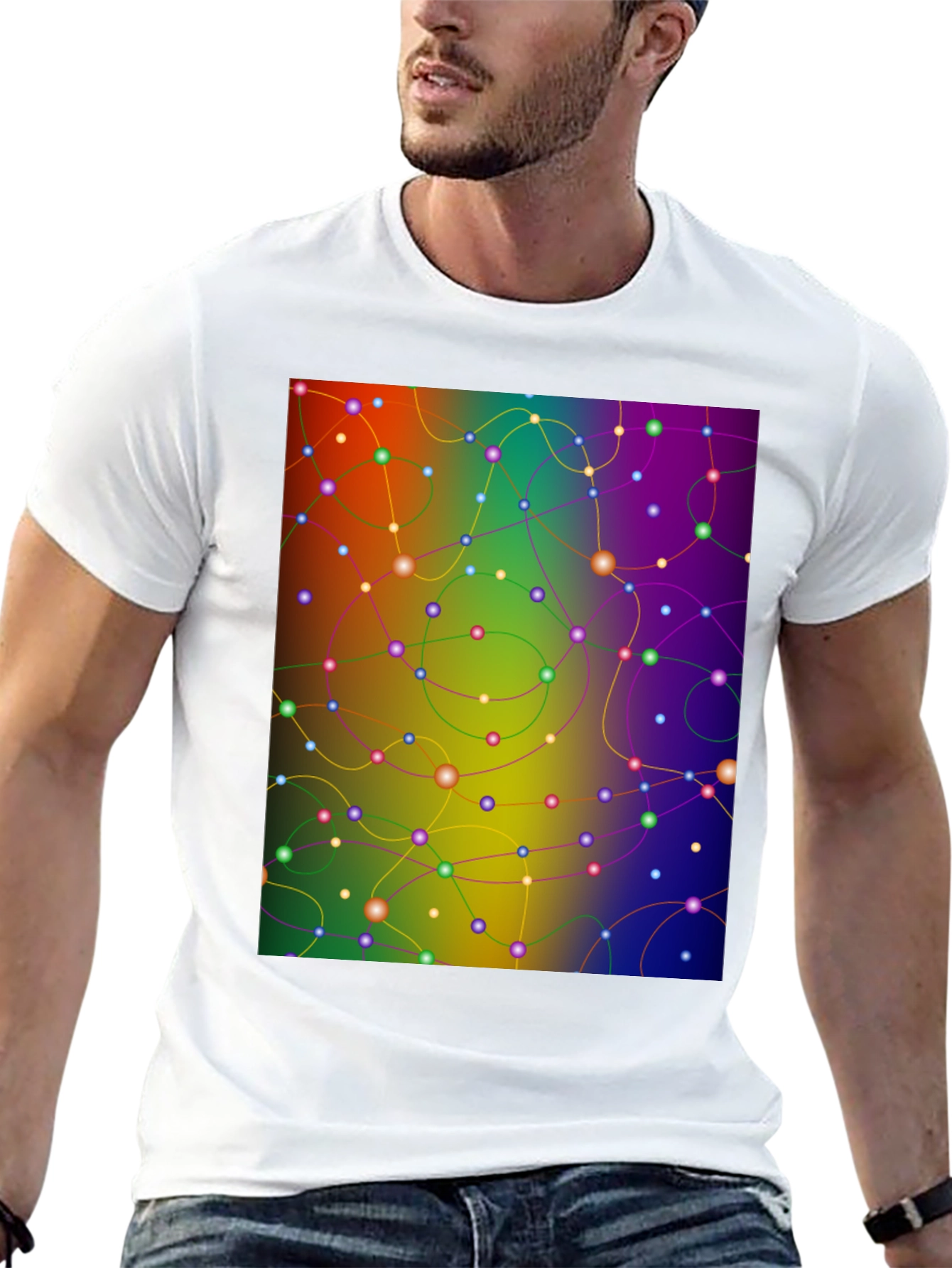 Black Abstract Network Tee - Colorful Connection Shirt view 13