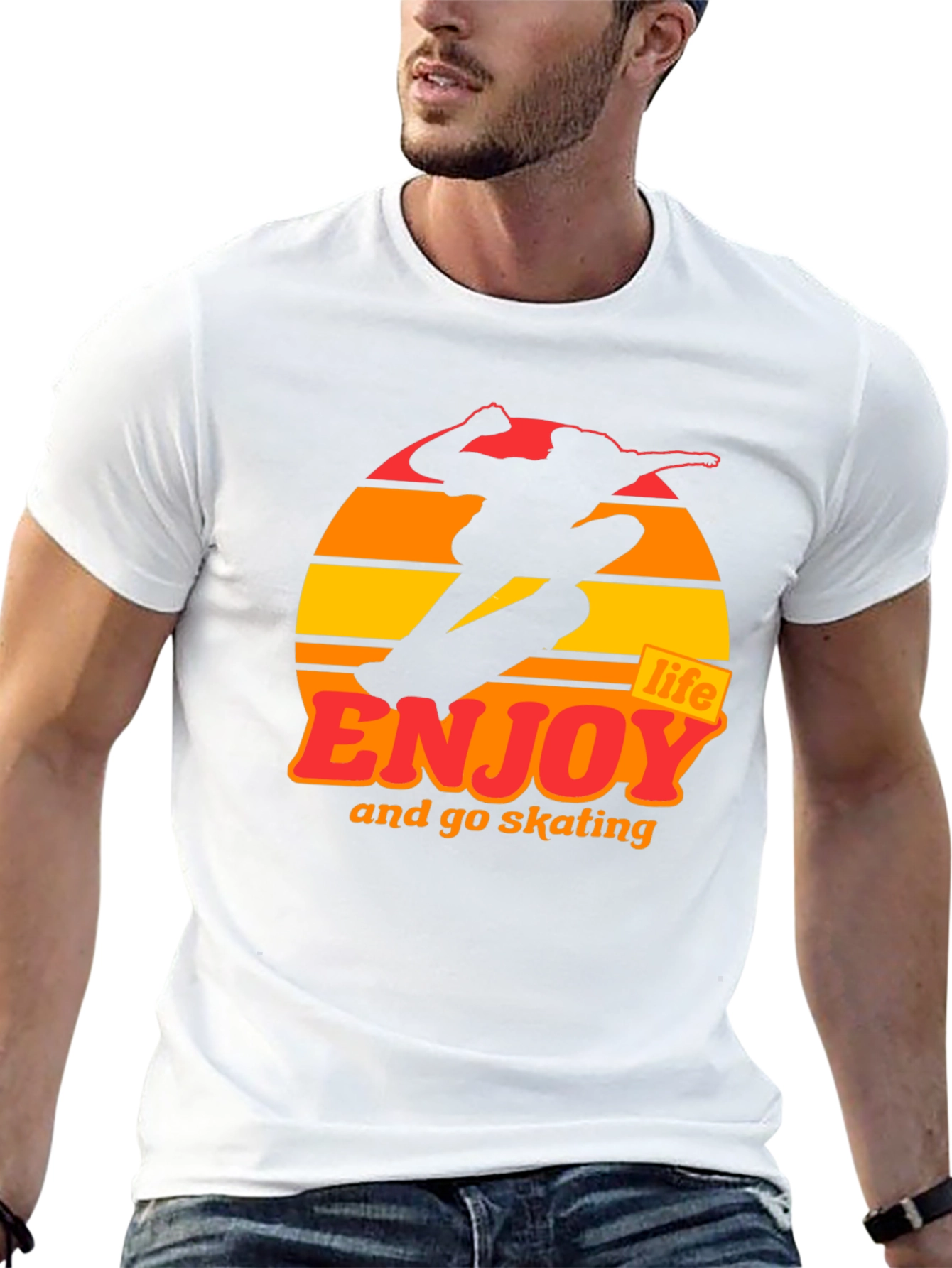 Black Enjoy Life Skateboarding T-Shirt - Retro Sunset Design view 13