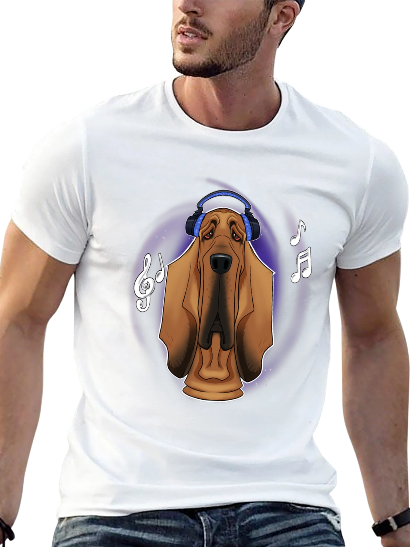 Black Dog with Headphones Graphic T-Shirt view 13
